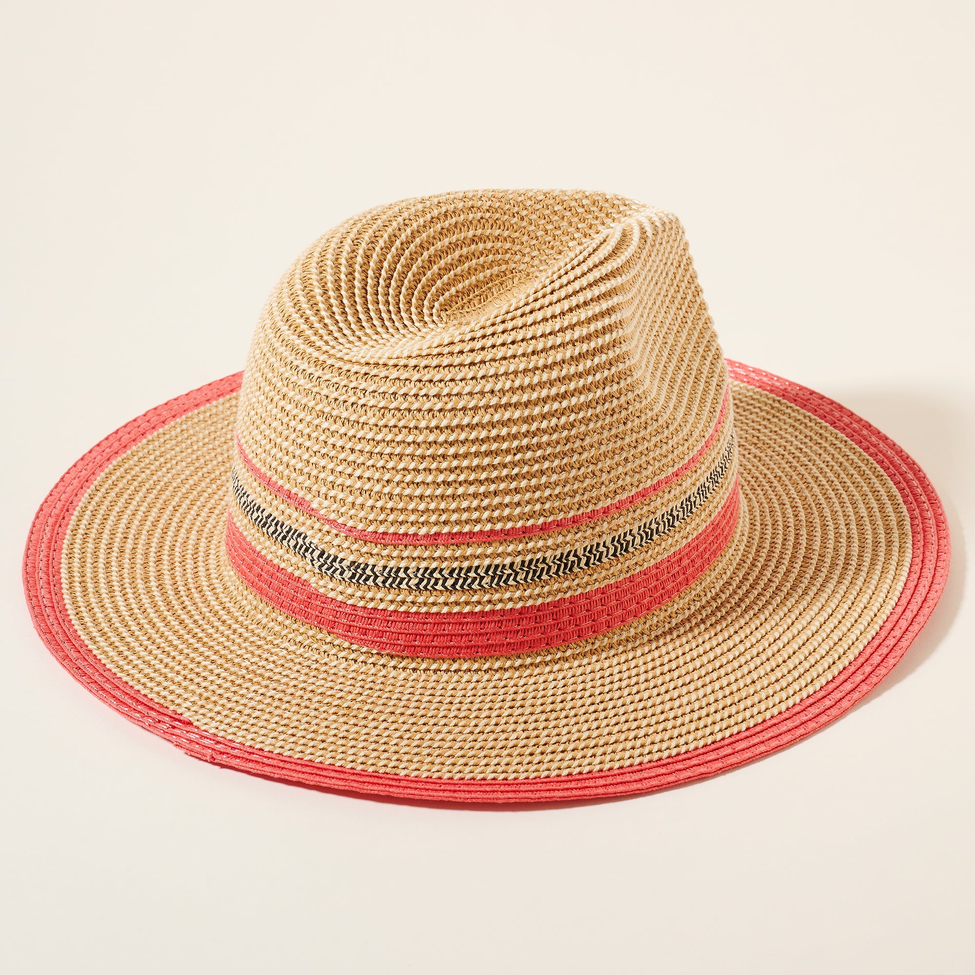 Stripe Straw Fedora Hat