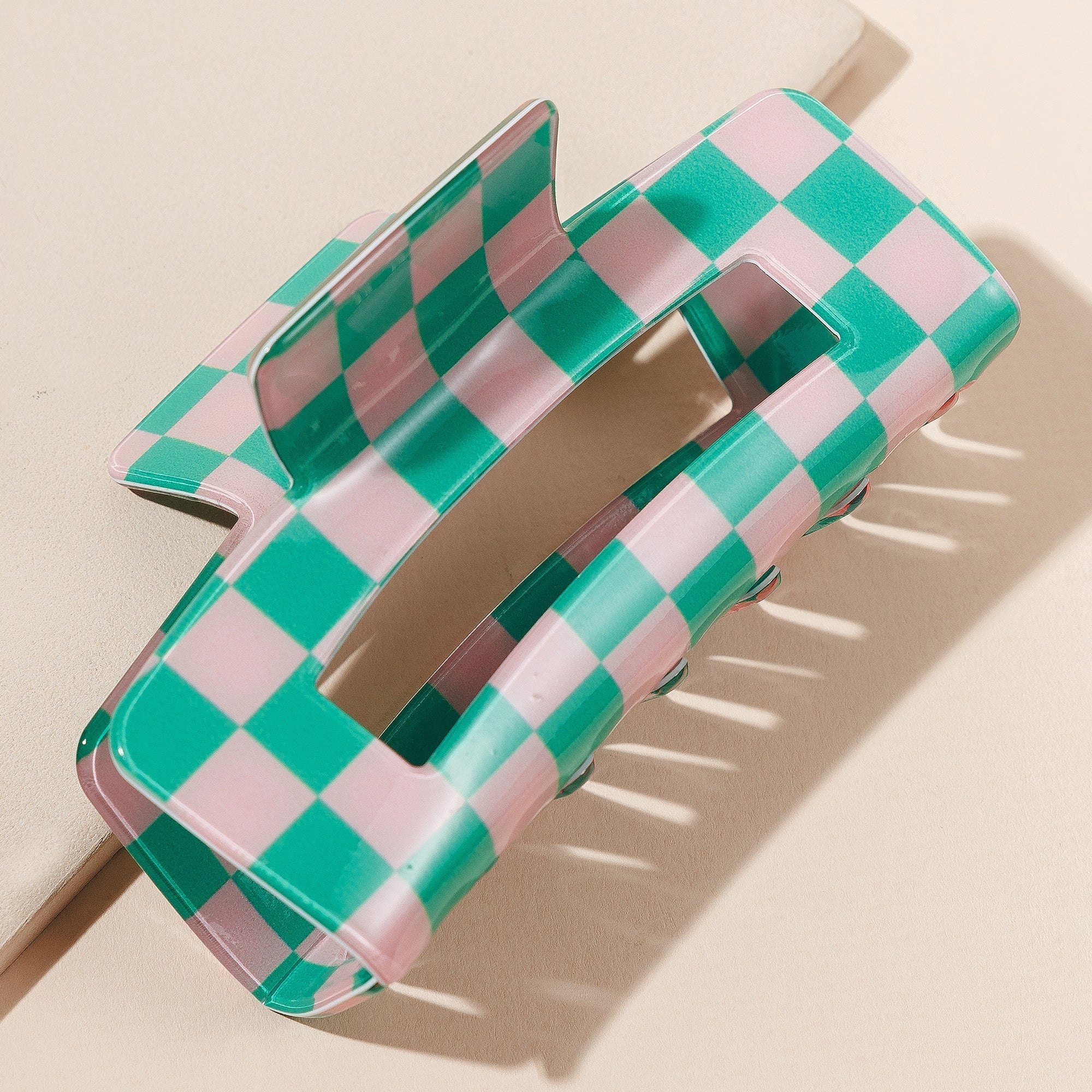 Modern Checkered Rectangle Hair Claw