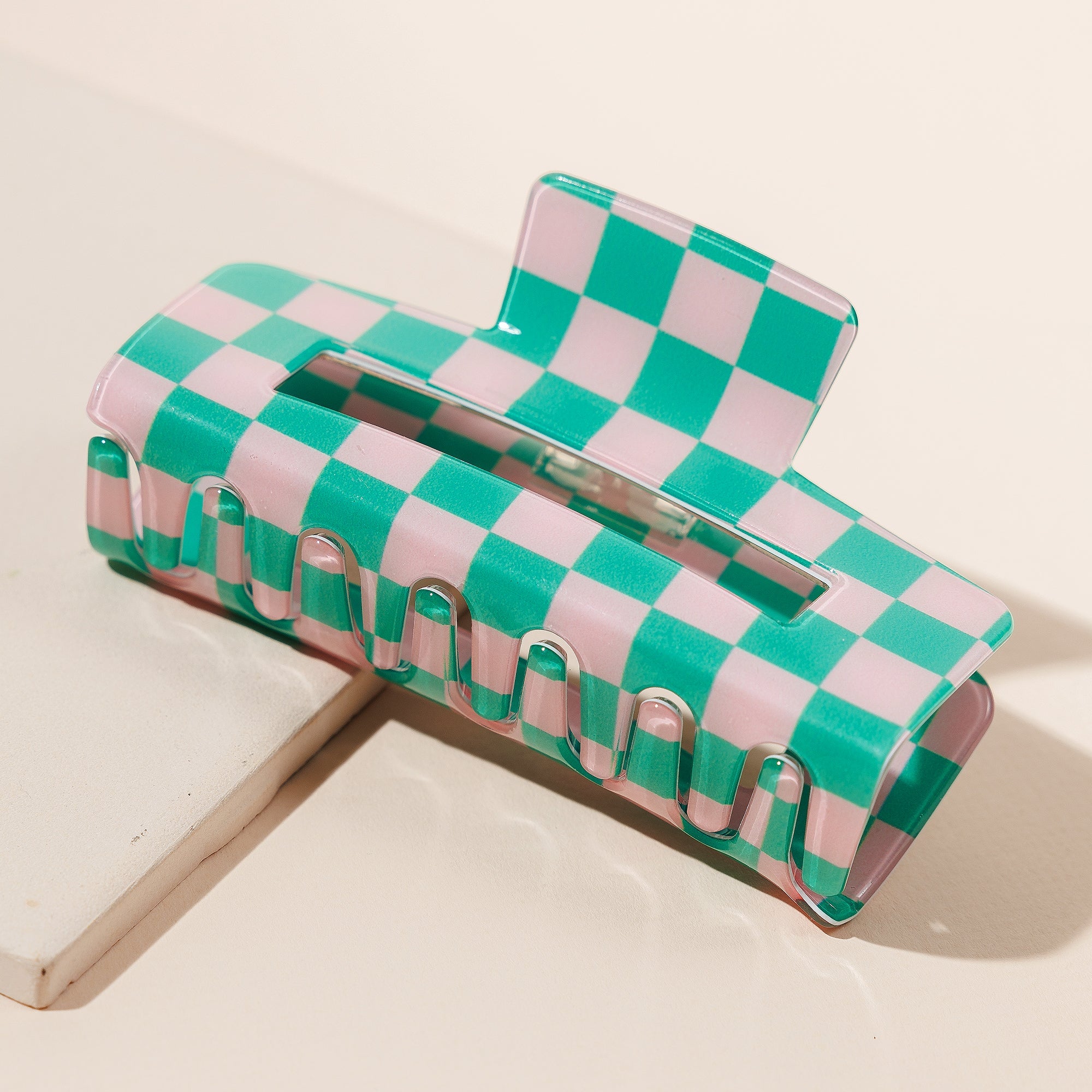 Modern Checkered Rectangle Hair Claw