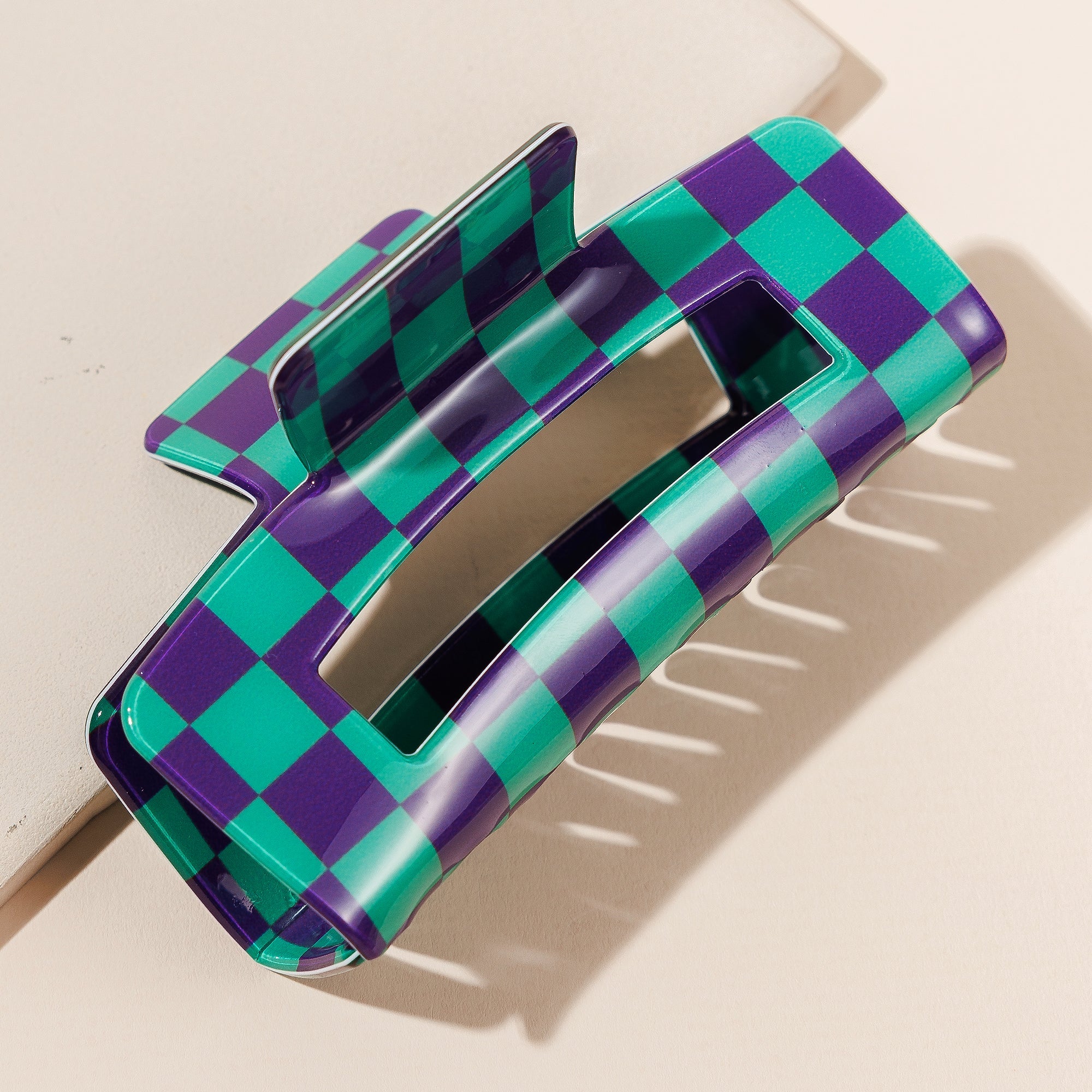 Modern Checkered Rectangle Hair Claw