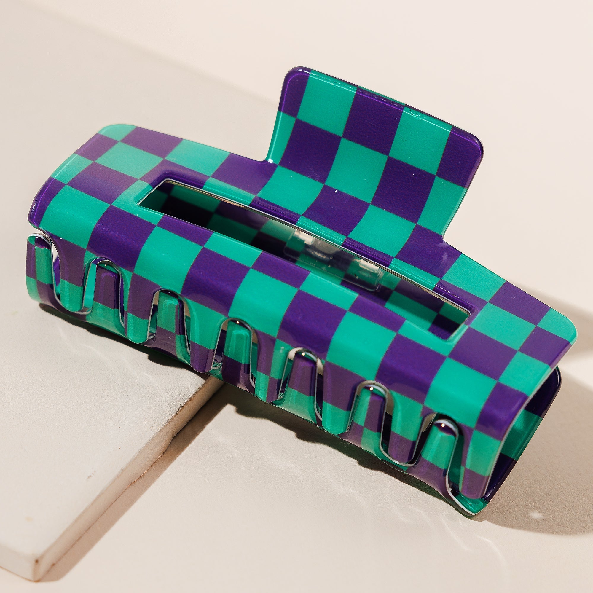 Modern Checkered Rectangle Hair Claw
