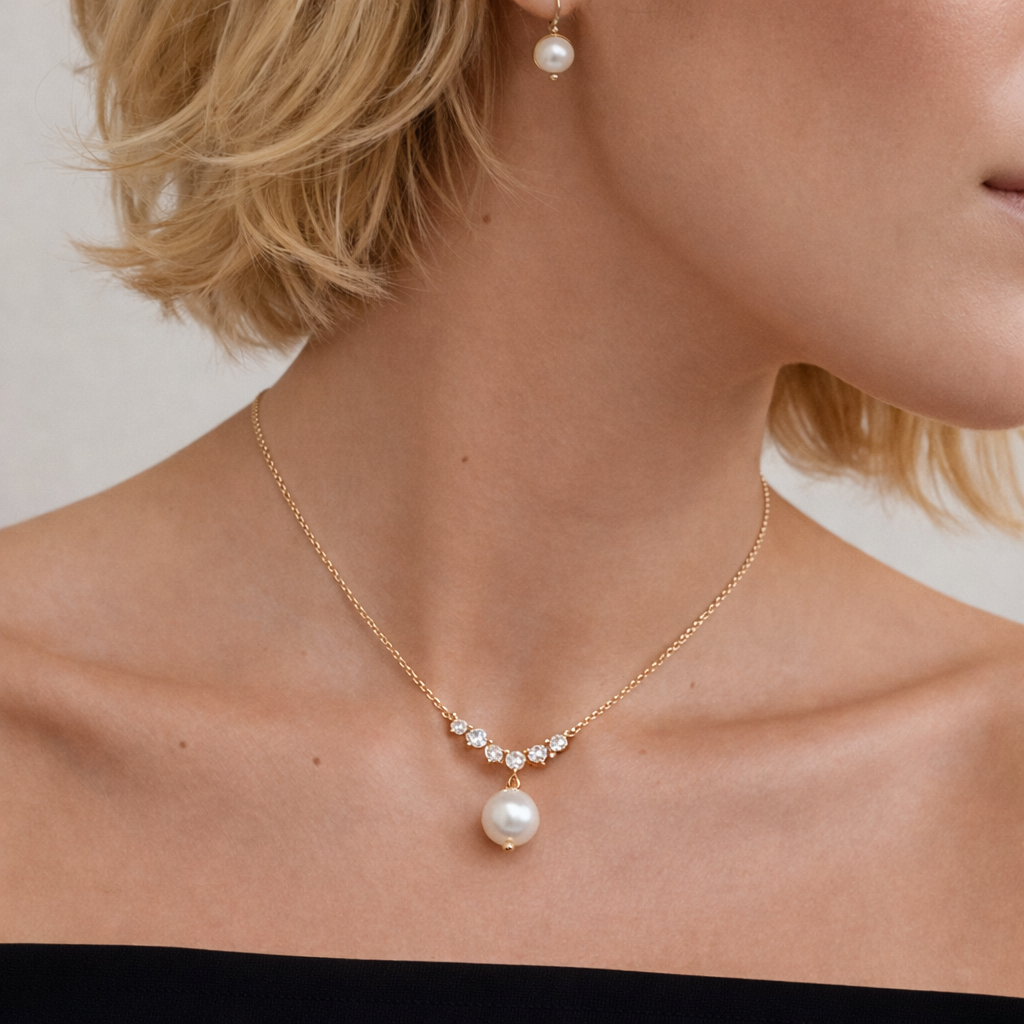 Celeste Pearl Drop Necklace | Pearl & Gold Chain Jewelry