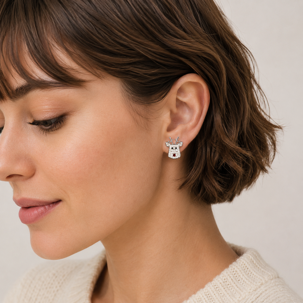 Pearl Reindeer Stud Earrings | Holiday Christmas Earrings
