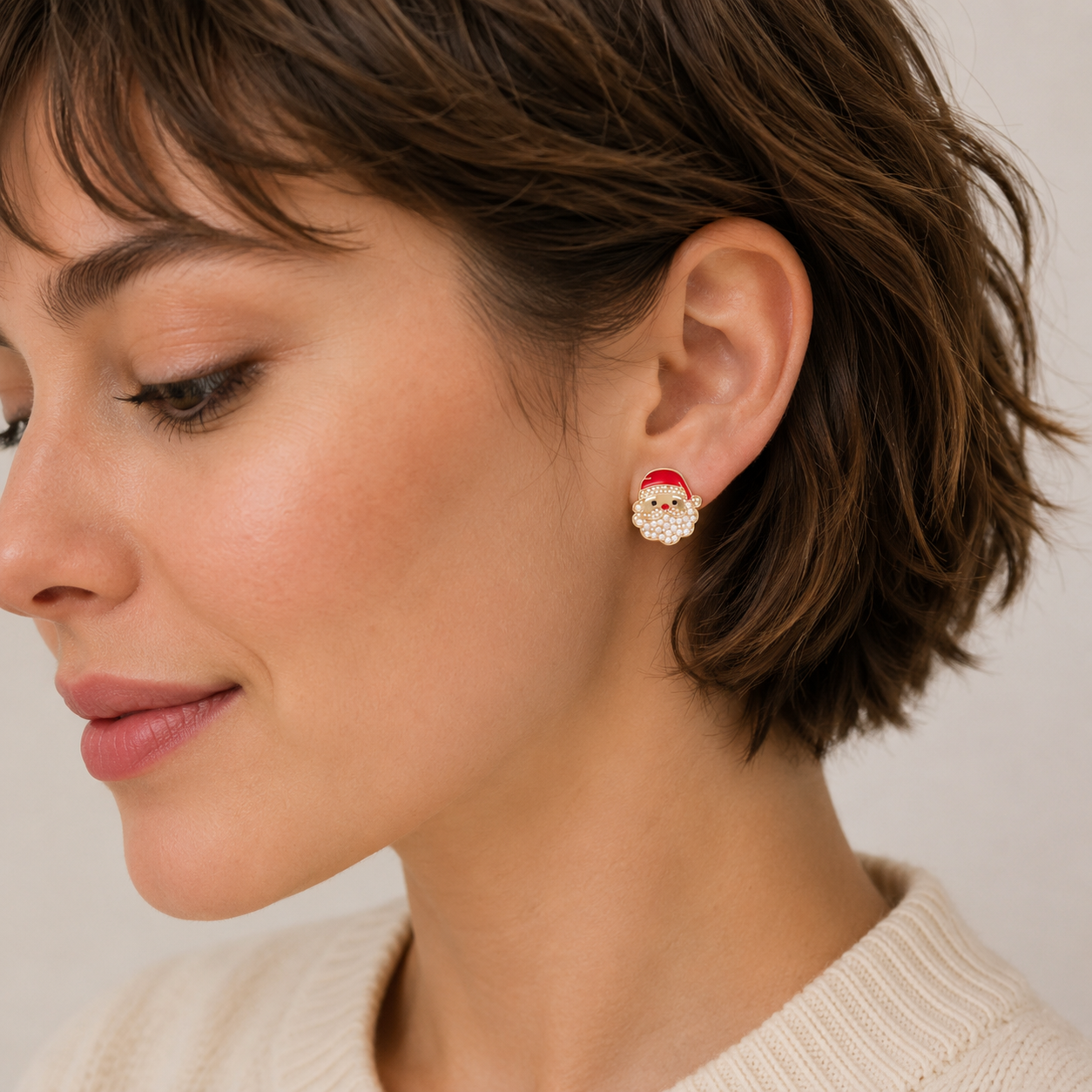 Pearl Santa Claus Stud Earrings | Christmas Holiday Earrings