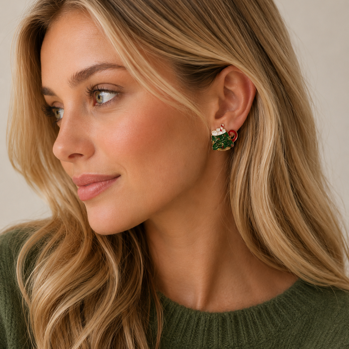 Enamel Christmas Tree Mug Stud Earrings