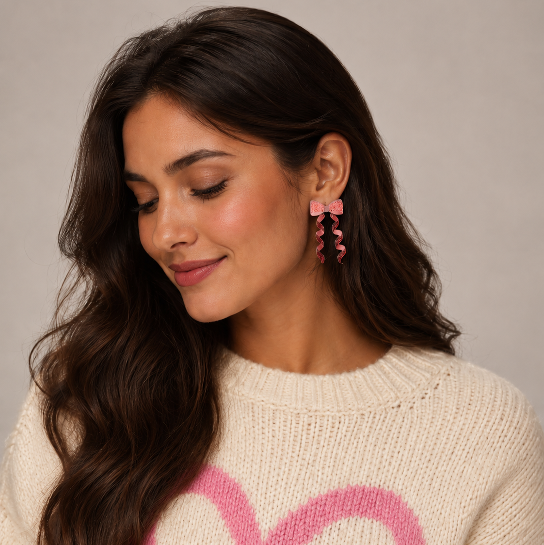 Glitter Bow Ribbon Dangle Earrings | Christmas Earrings