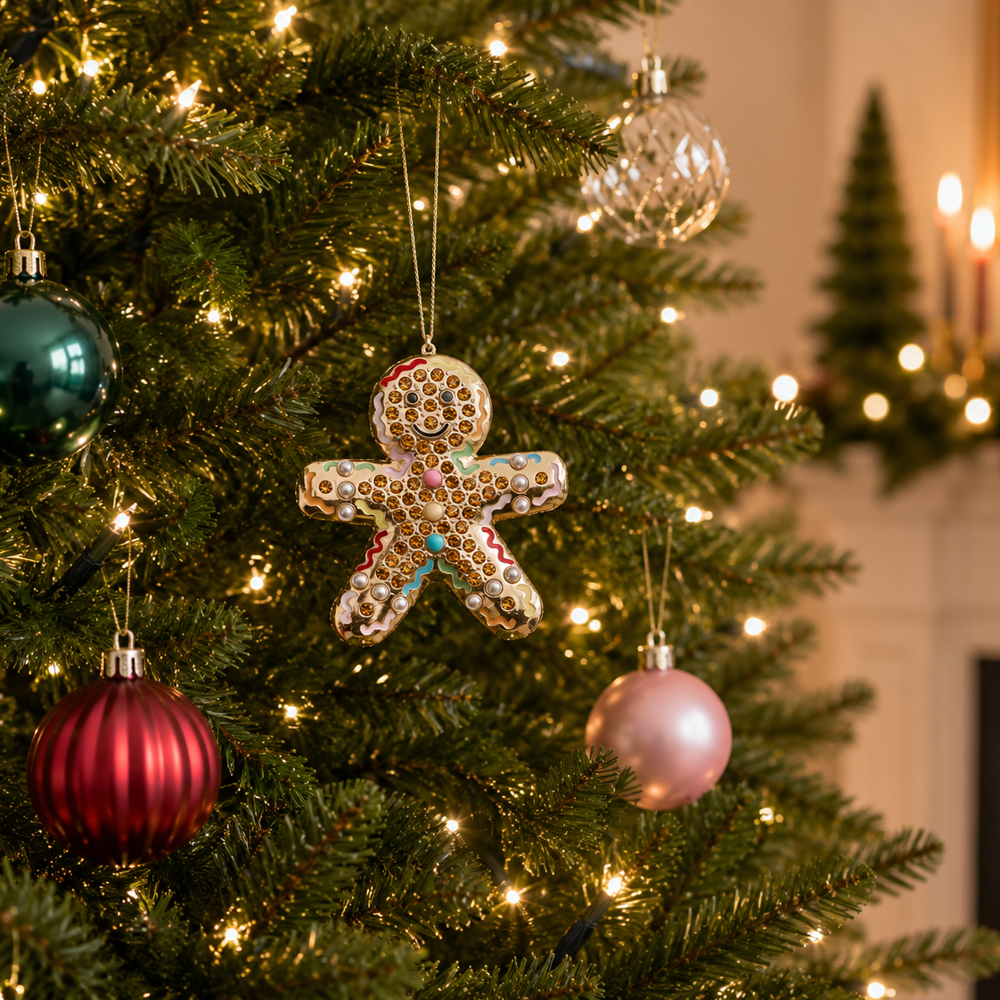 Gingerbread Man Christmas Tree Ornament | Cookie Rhinestone Decor
