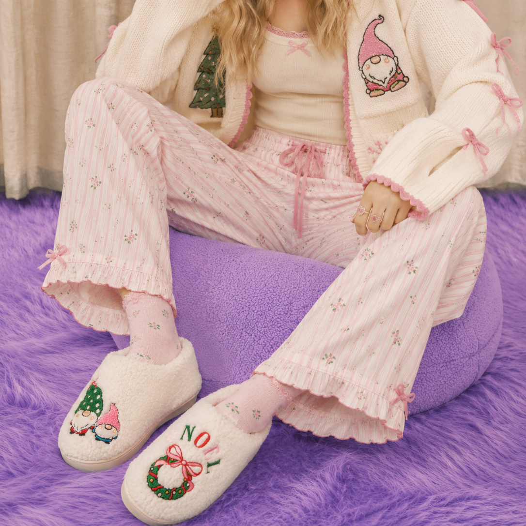 GNOEL Sherpa Christmas Gnome Slippers | Cozy Holiday House Shoes