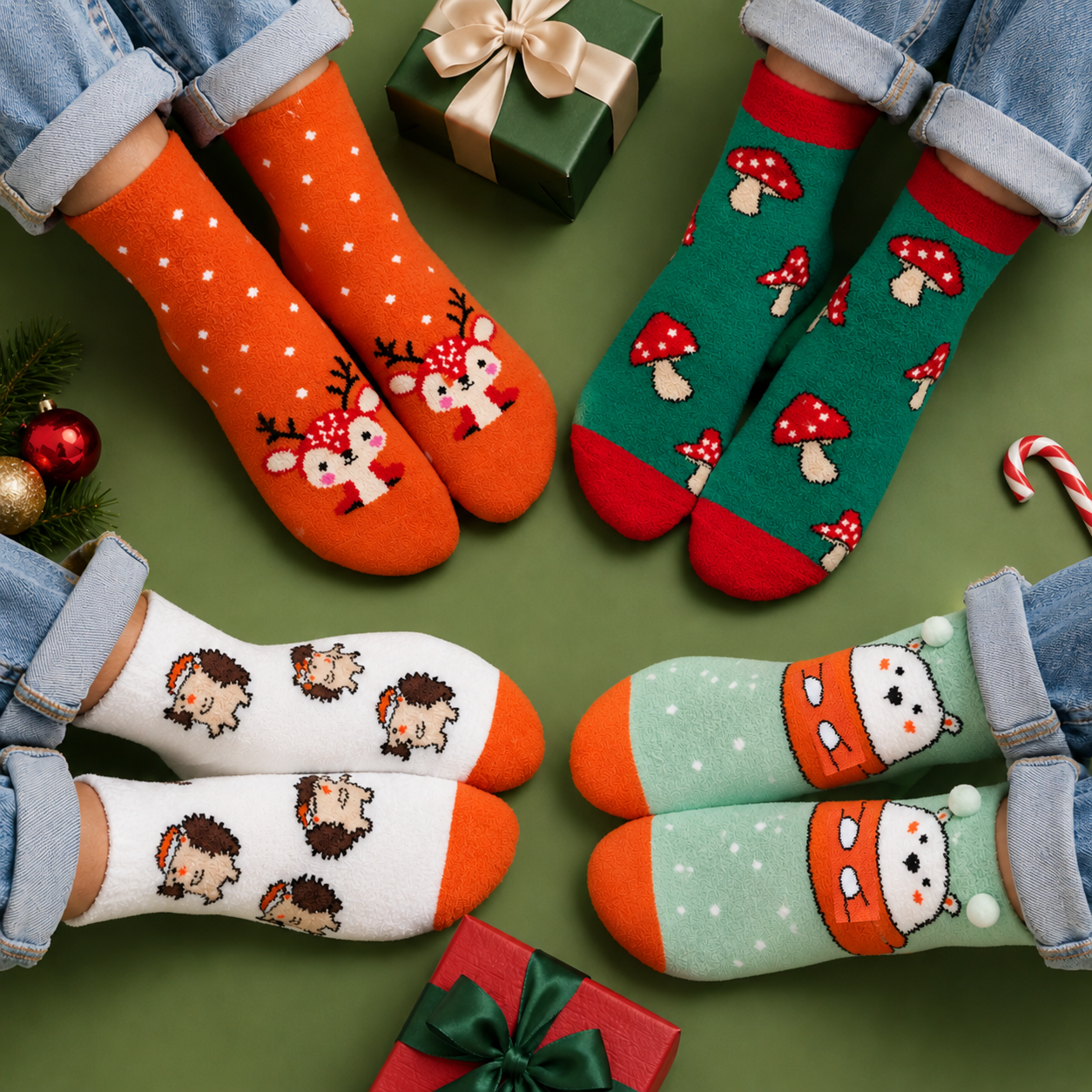 4-in-1 Reindeer & Bear Cozy Socks Gift Bundle | Special Christmas Gift Set