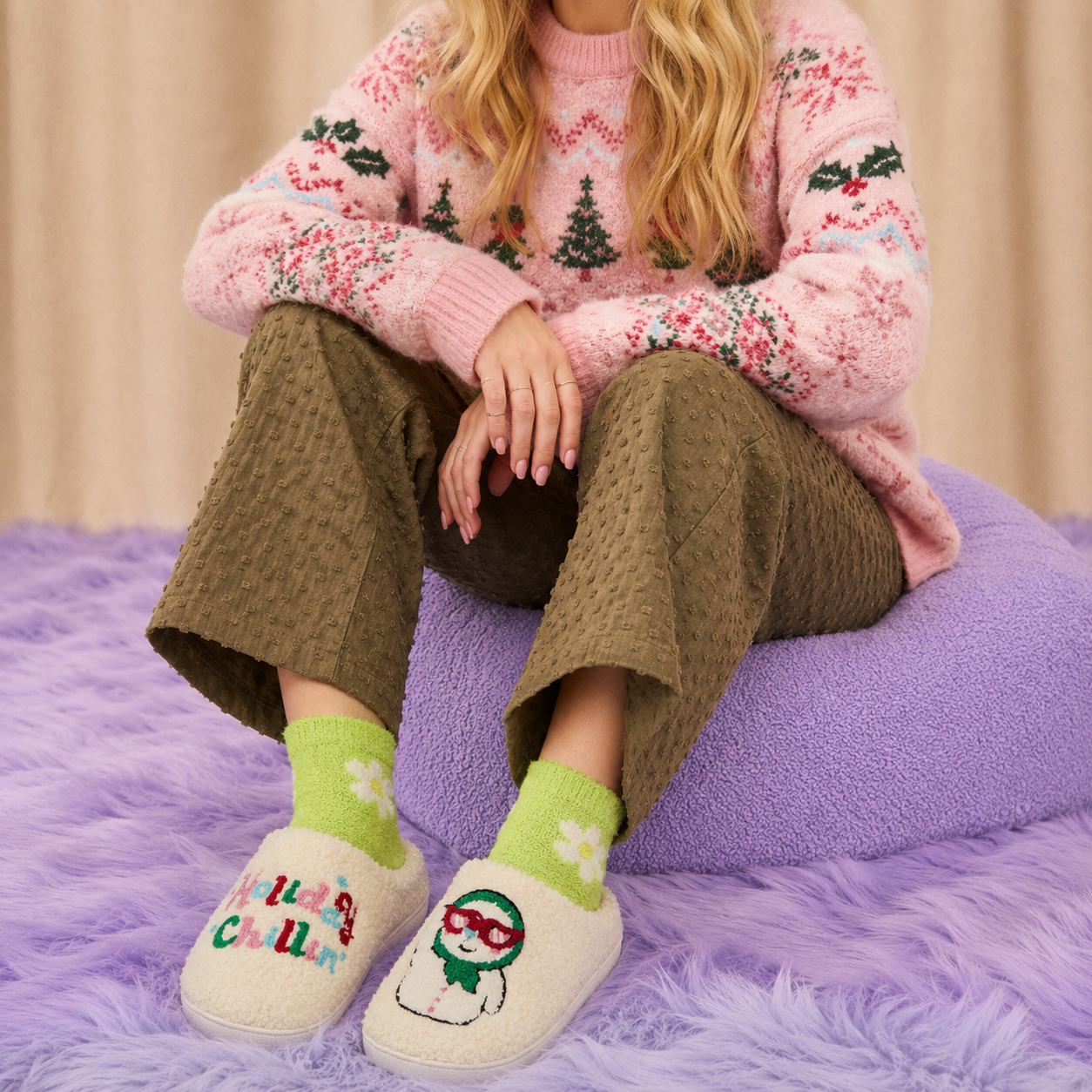 Sherpa Holiday Chill Snowman Slippers | Cozy Christmas House Shoes