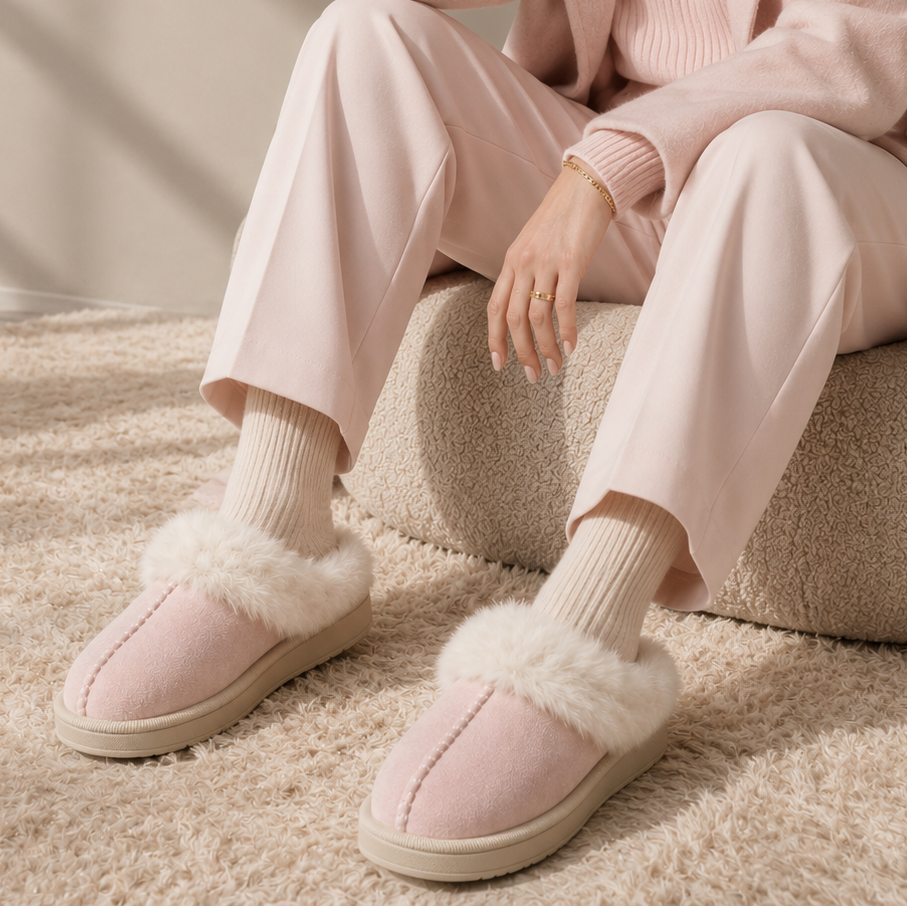 Faux Suede Fur Trim Platform Slippers | Cozy House Shoes