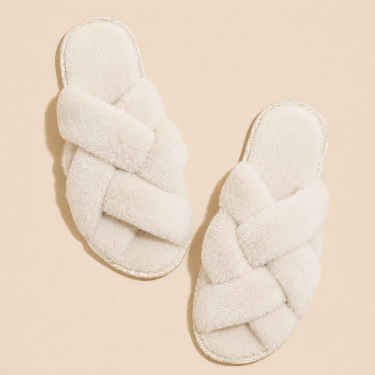 Plush Faux Fur Cross Band Slippers | Cozy Open Toe House Shoes
