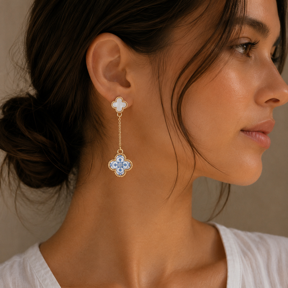 Pearl Floral Quatrefoil Drop Earrings | Porcelain-Inspired Jewelry
