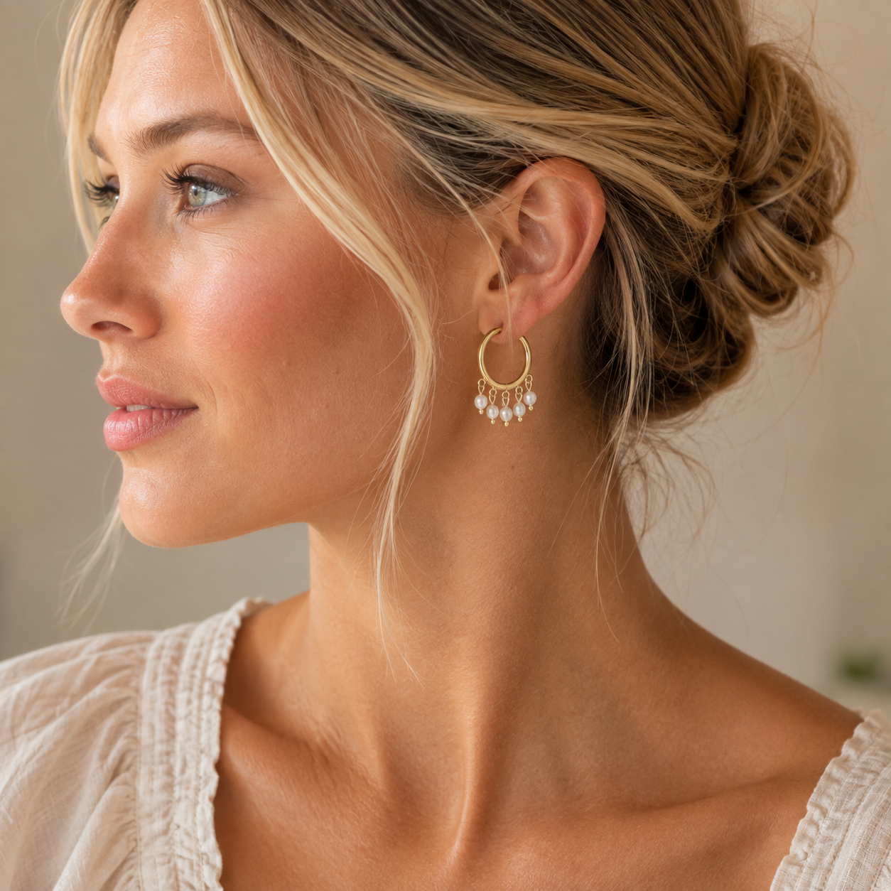 Stainless Steel Pearl Cluster Hoop Earrings | Hypoallergenic & Tarnish Free