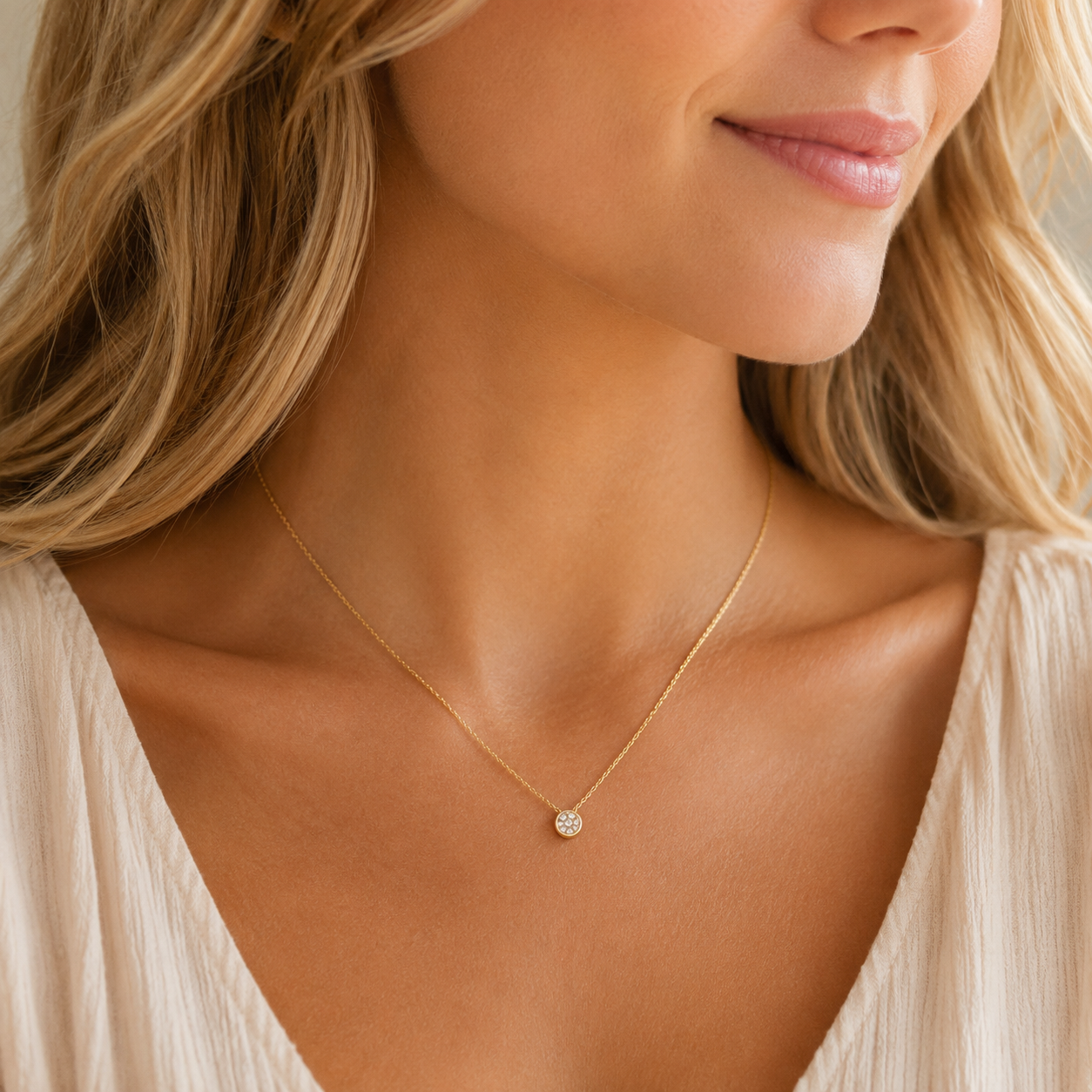 18K Gold Dipped Small Circle CZ Necklace | Classic CZ Necklace