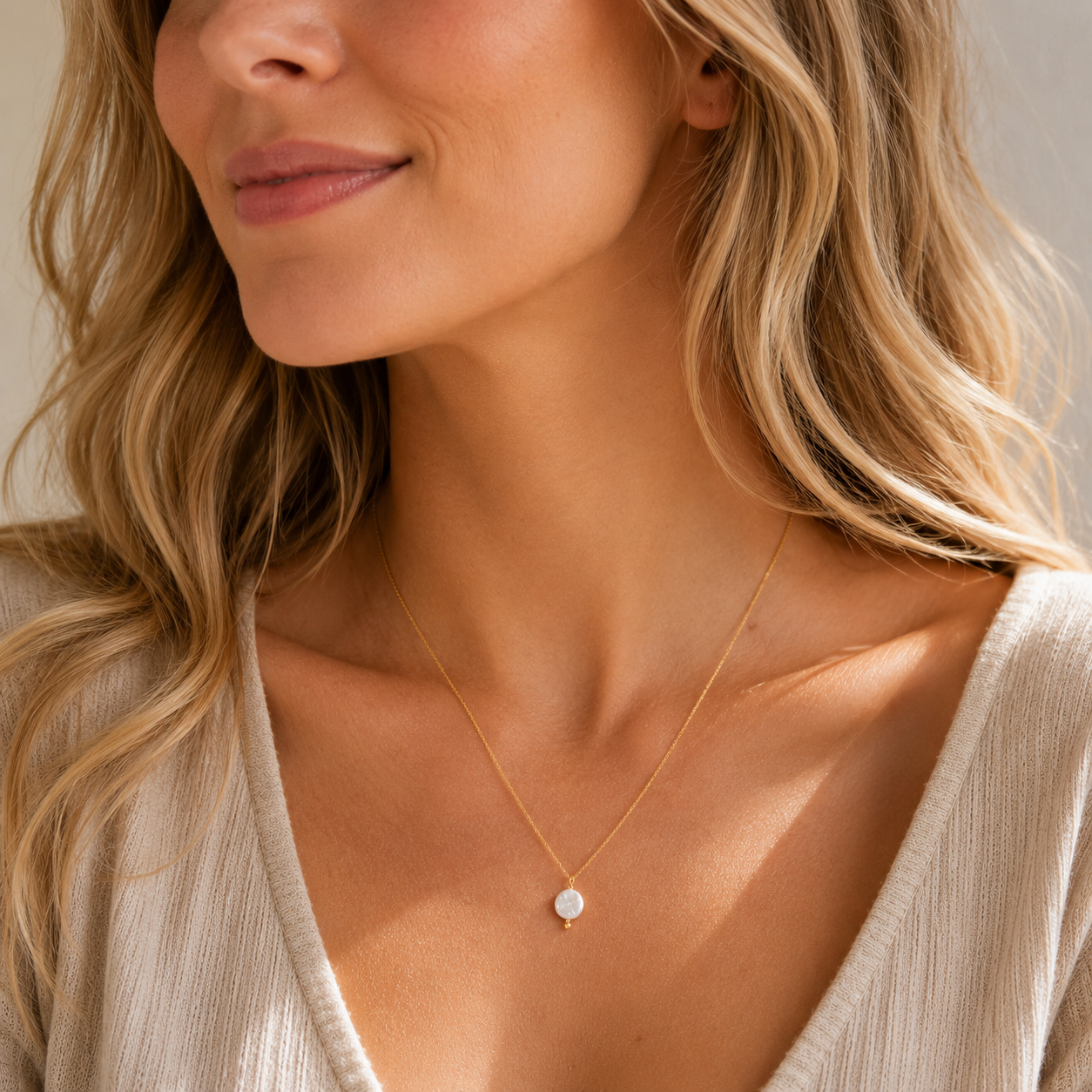 18K Gold Dipped Coin Pearl Necklace | Pearl Pendant Necklace