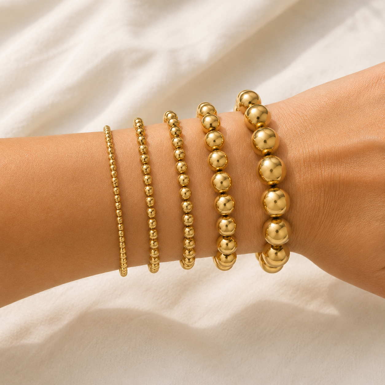 Gold Dipped Stainless Steel Bead Bracelet | Waterproof Bracelet