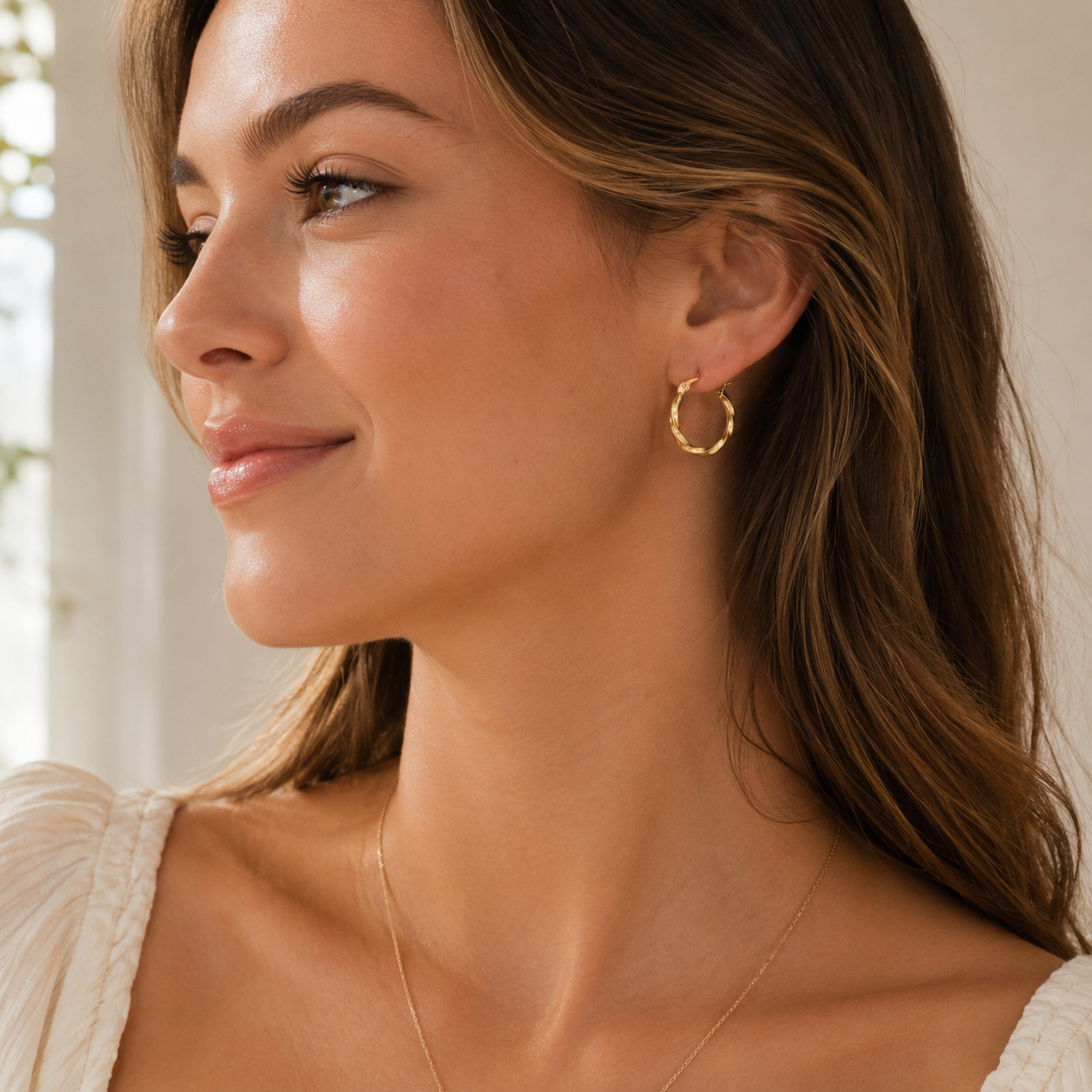 18K Gold Dipped Twisted Hoop Earrings | Waterproof Earrings