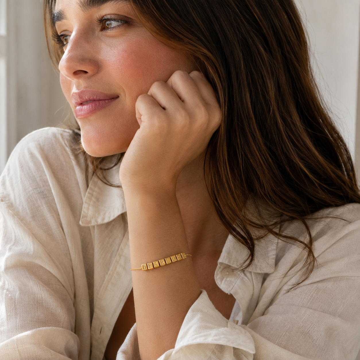 Gold Dipped FEARLESS Letter Bracelet | Inspirational Jewelry