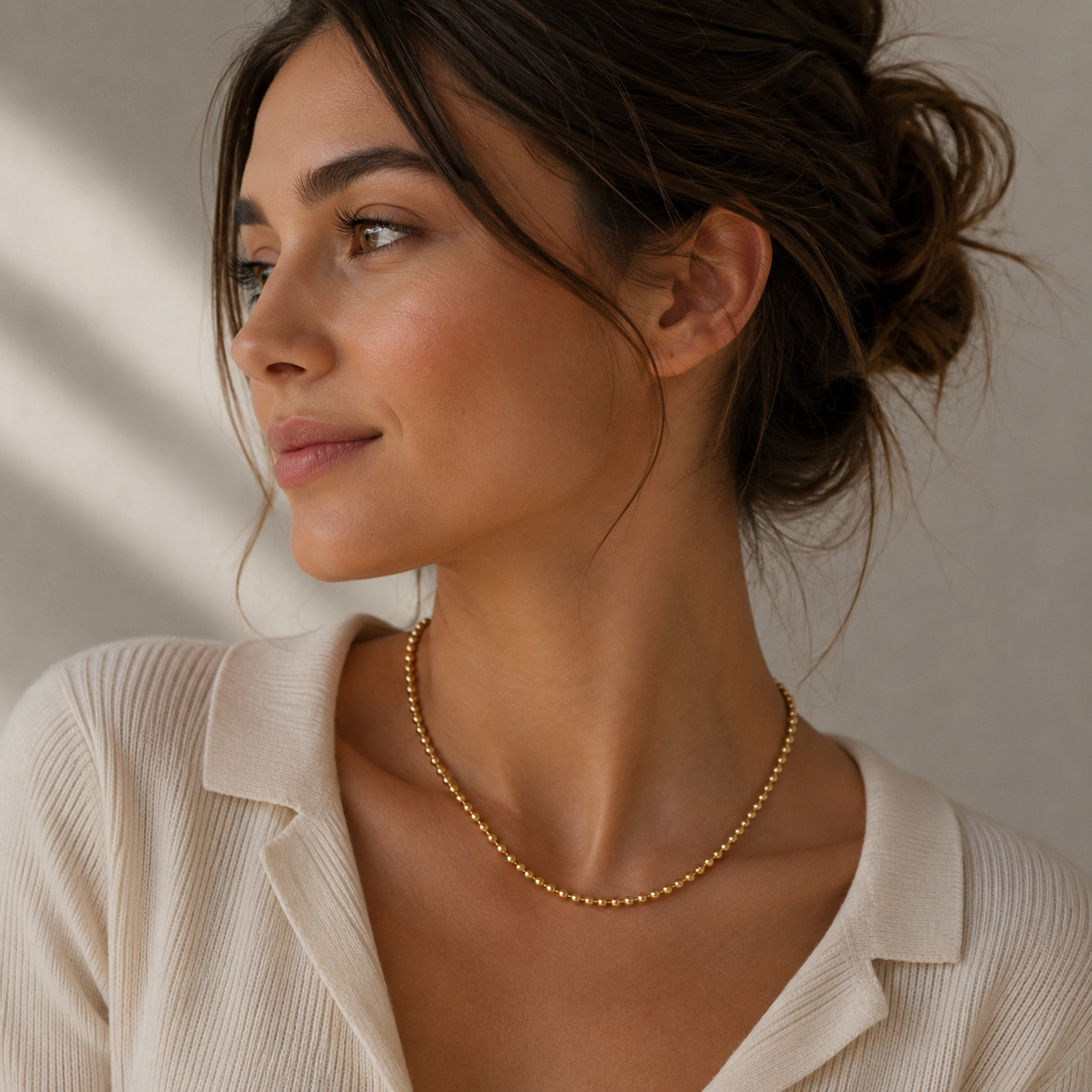Gold Filled Beaded Ball Chain Necklace I Chain Necklace