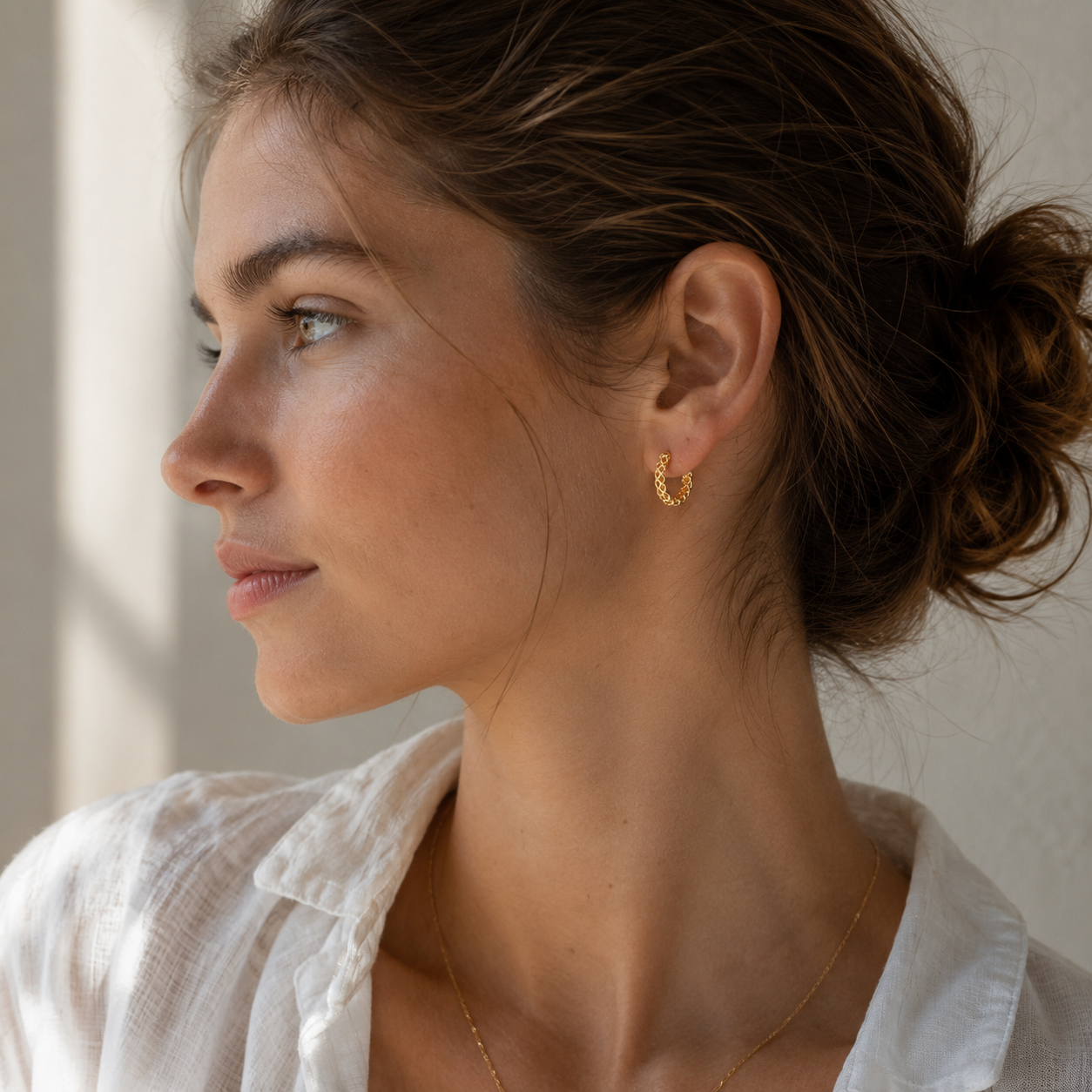 Gold Filled Textured U-Hoop Stud Earrings | Modern Hoops