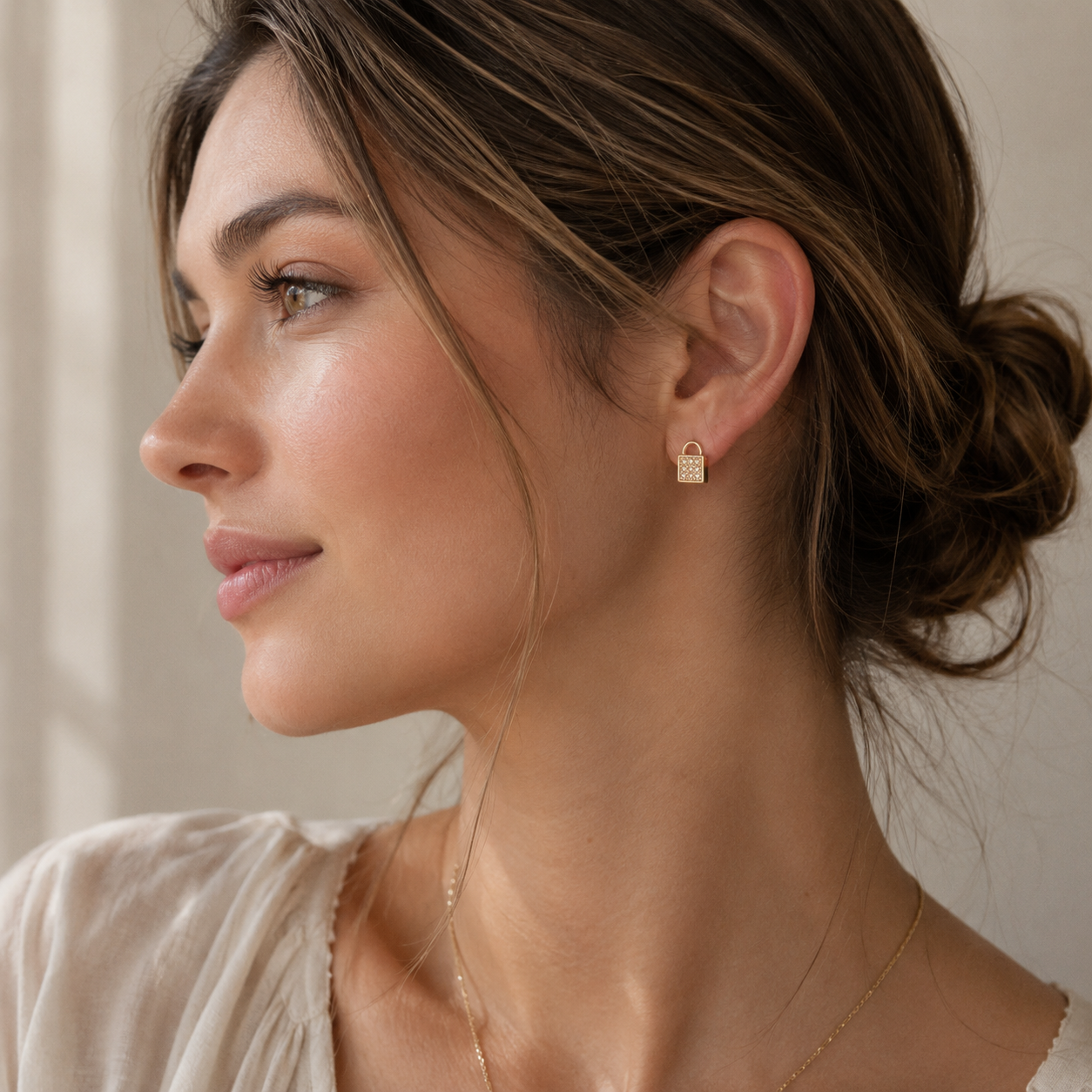 18K Gold Filled CZ Lock Stud Earrings | Pavé Padlock Studs