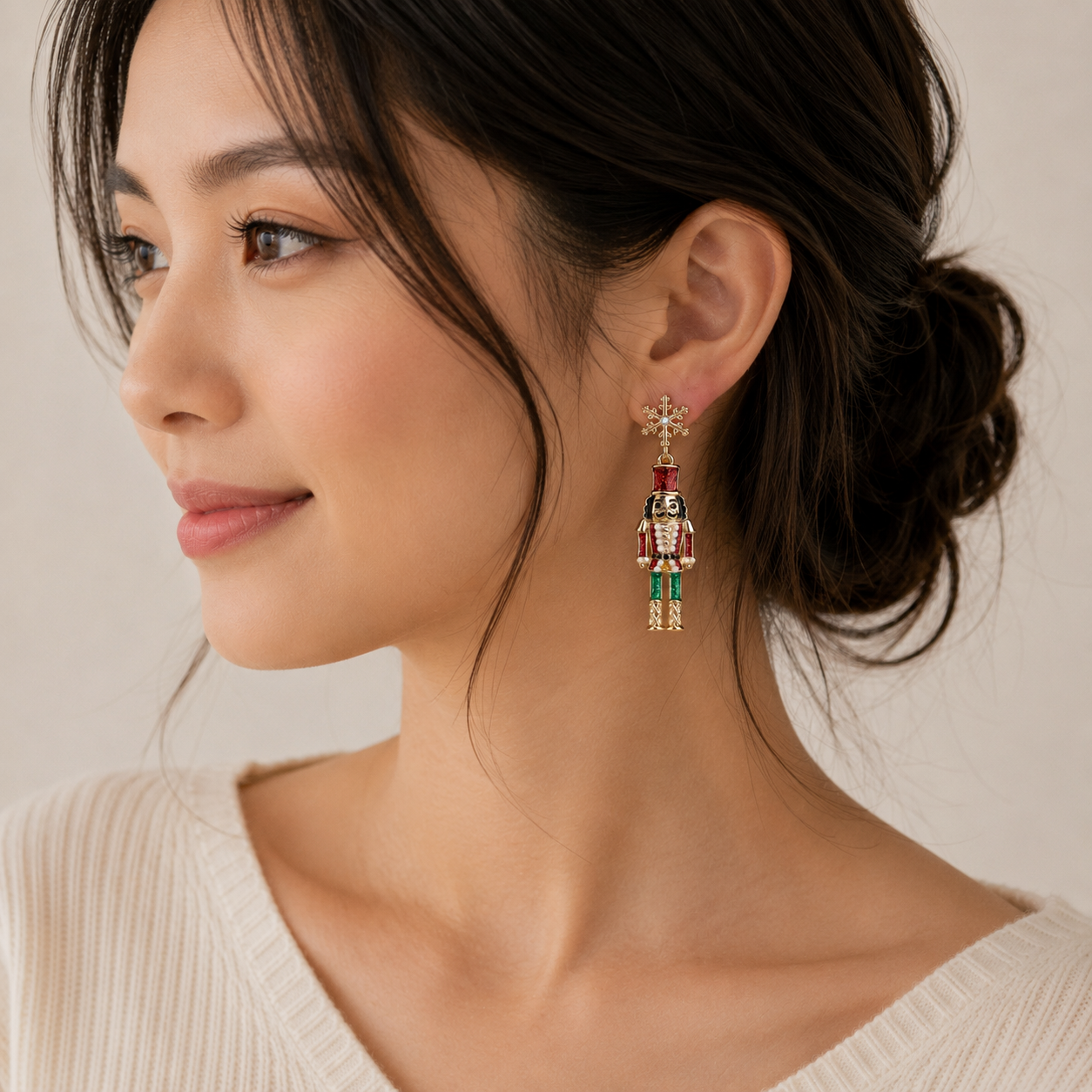 Nutcracker Dangle Earrings | Enamel & Faux Pearl Christmas Earrings