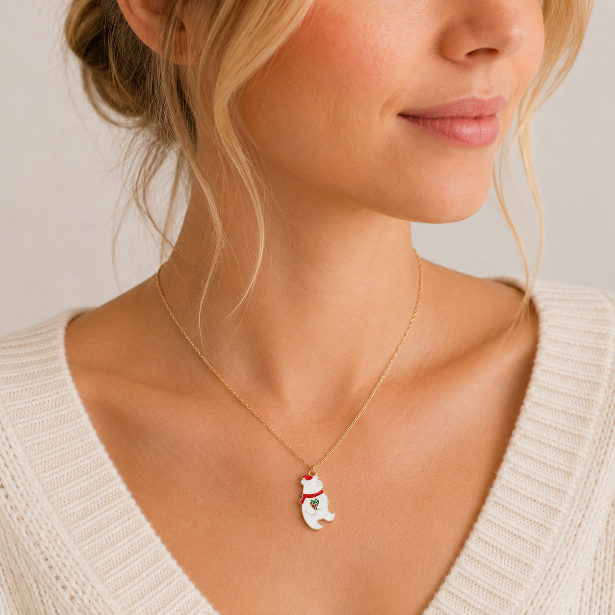 Polar Bear Christmas Pendant Necklace | Holiday Charm Necklace