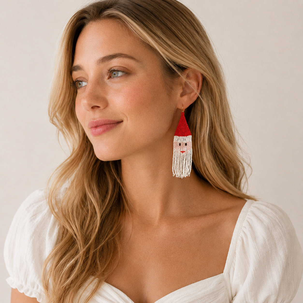 Seed Beaded Santa Tassel Drop Earrings | Fringe Holiday Statement Earrings