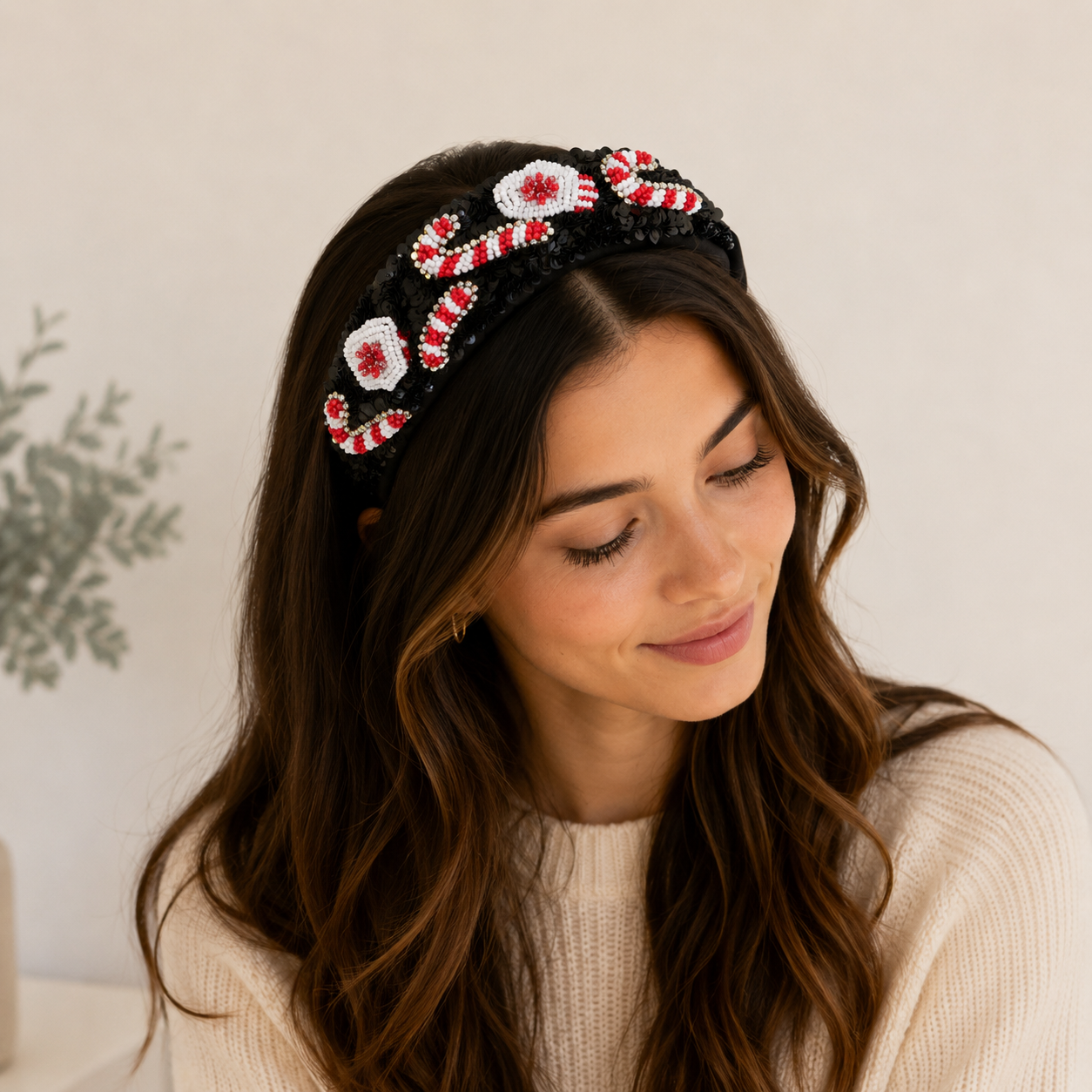 Beaded Candy Cane & Mitten Headband | Holiday Statement Headband