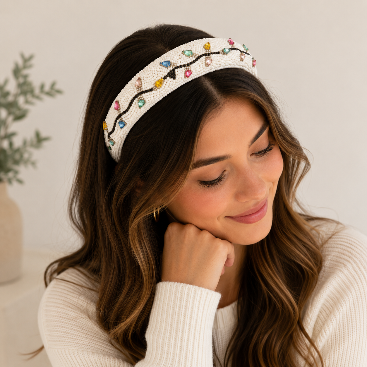 Beaded Holiday Light Headband | Christmas Statement Headband