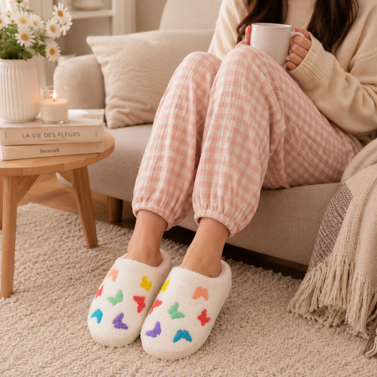 Sherpa Butterfly Home Slippers | Individual Sizes Available