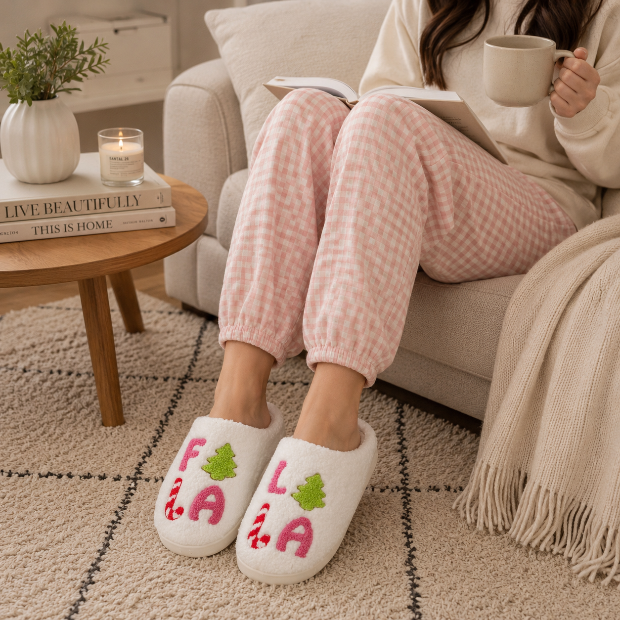 Sherpa Fa La La Home Slippers | Christmas Holiday House Shoes