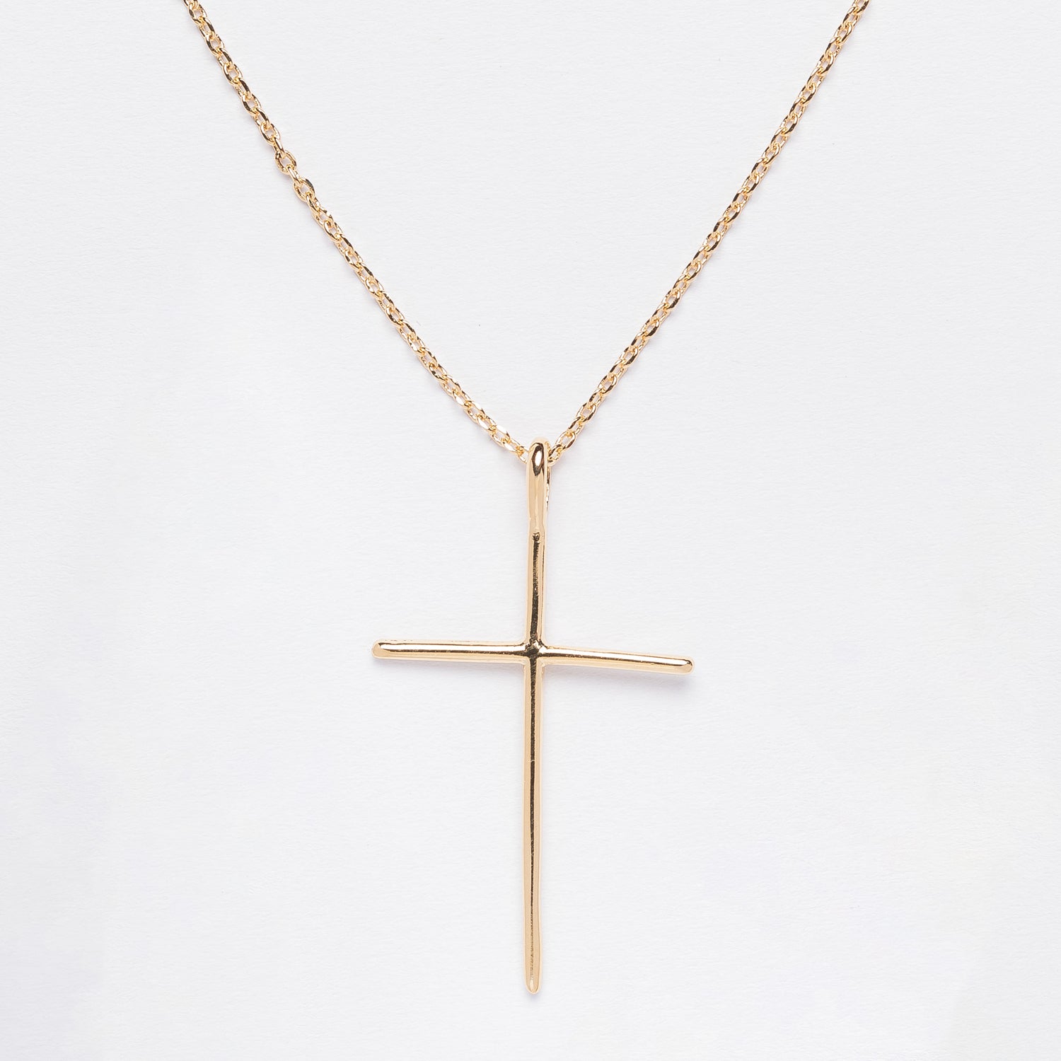 Gold Dipped Cross Pendant Long Necklace - Frem