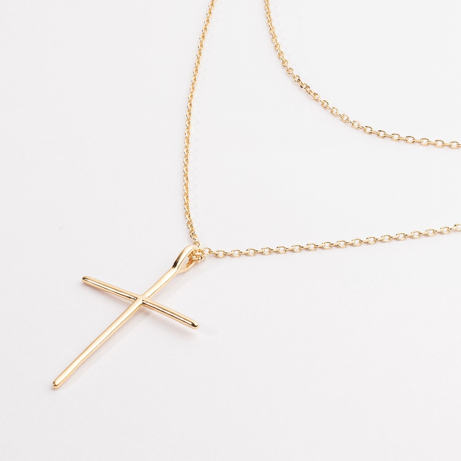 Gold Dipped Cross Pendant Long Necklace - Frem