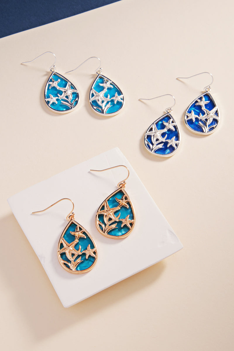 Starfish Teardrop Dangle Earrings – Ocean-Inspired Drop Design