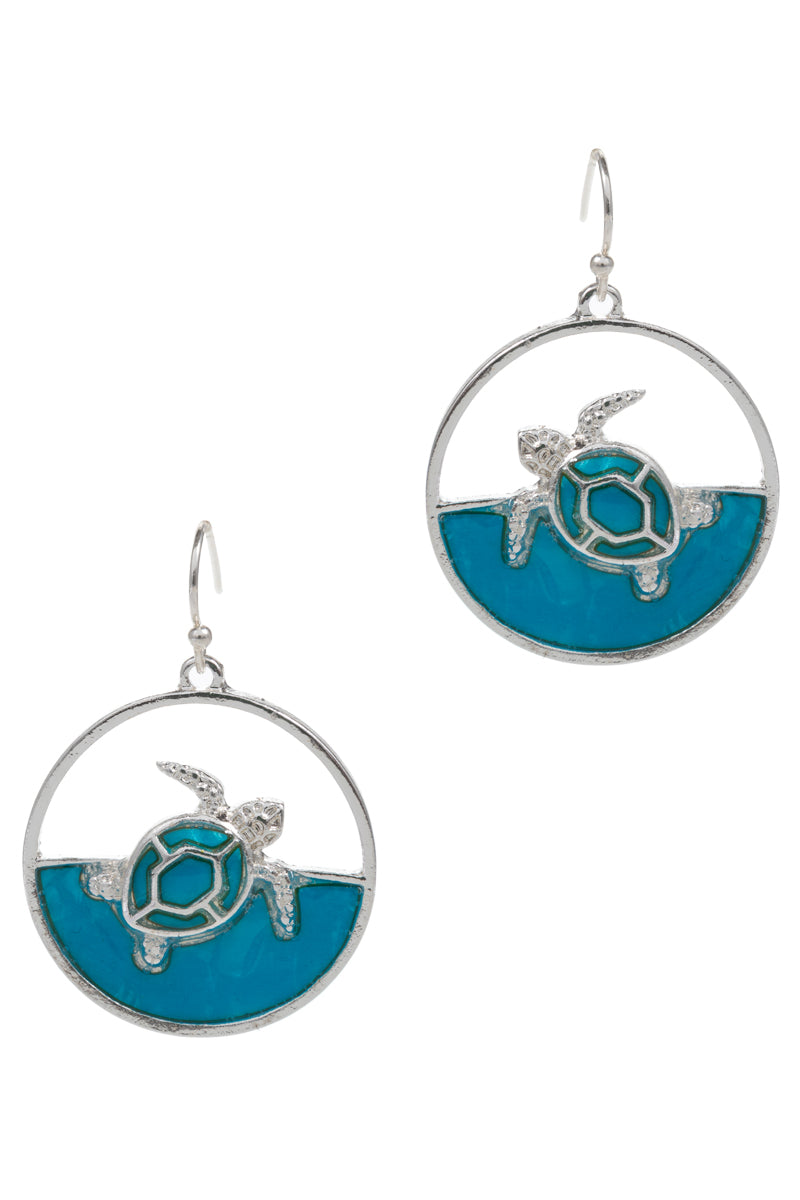 Sea Turtle Dangle Earrings – Ocean-Inspired Round Drop Design