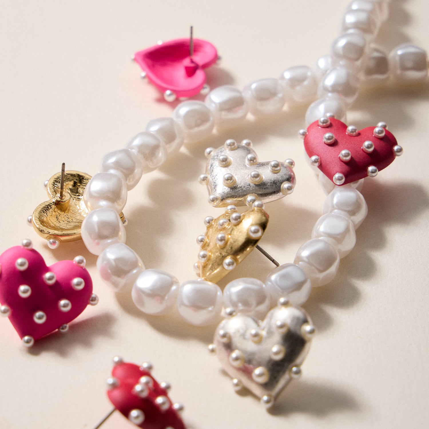 Pearl Studded Heart Earrings – Cute Valentine’s Day Statement Studs