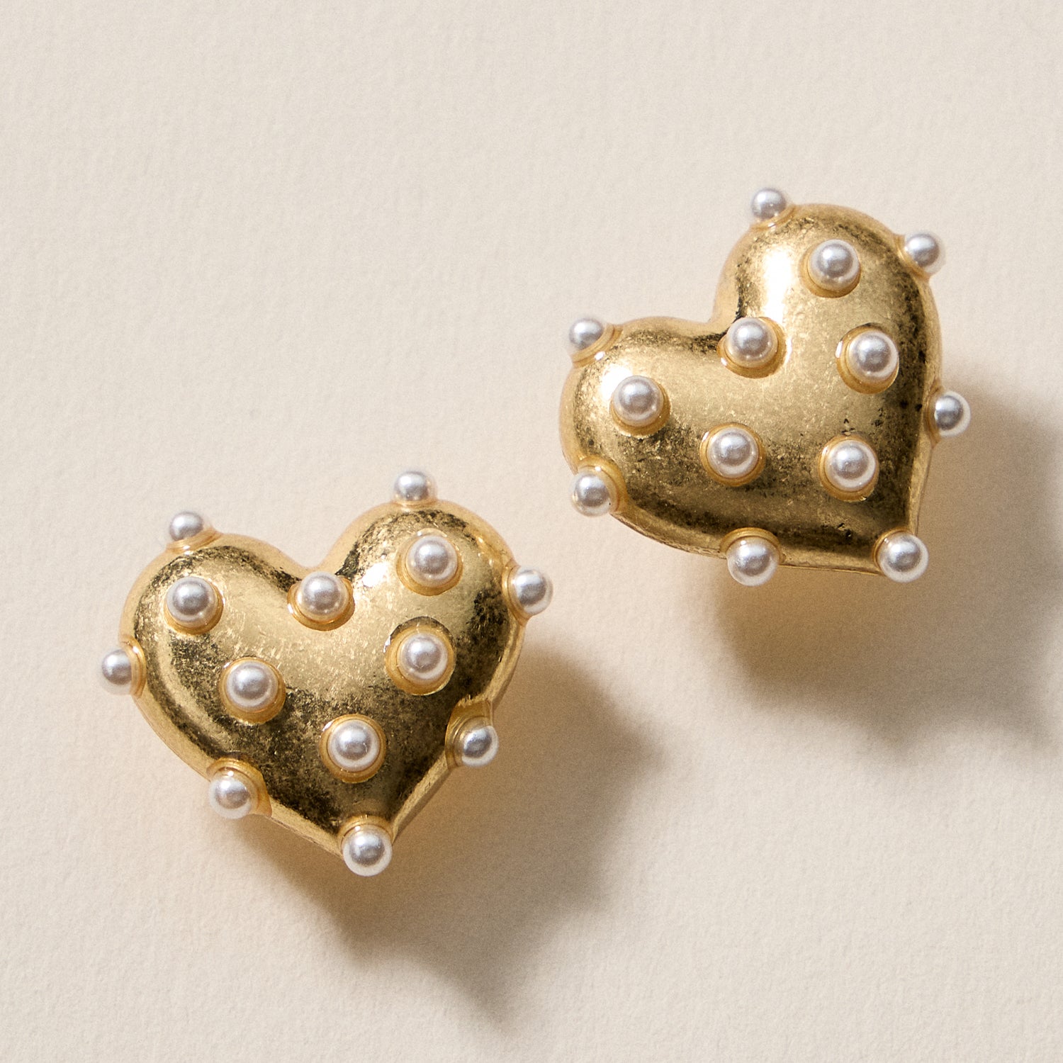 Pearl Studded Heart Earrings – Cute Valentine’s Day Statement Studs
