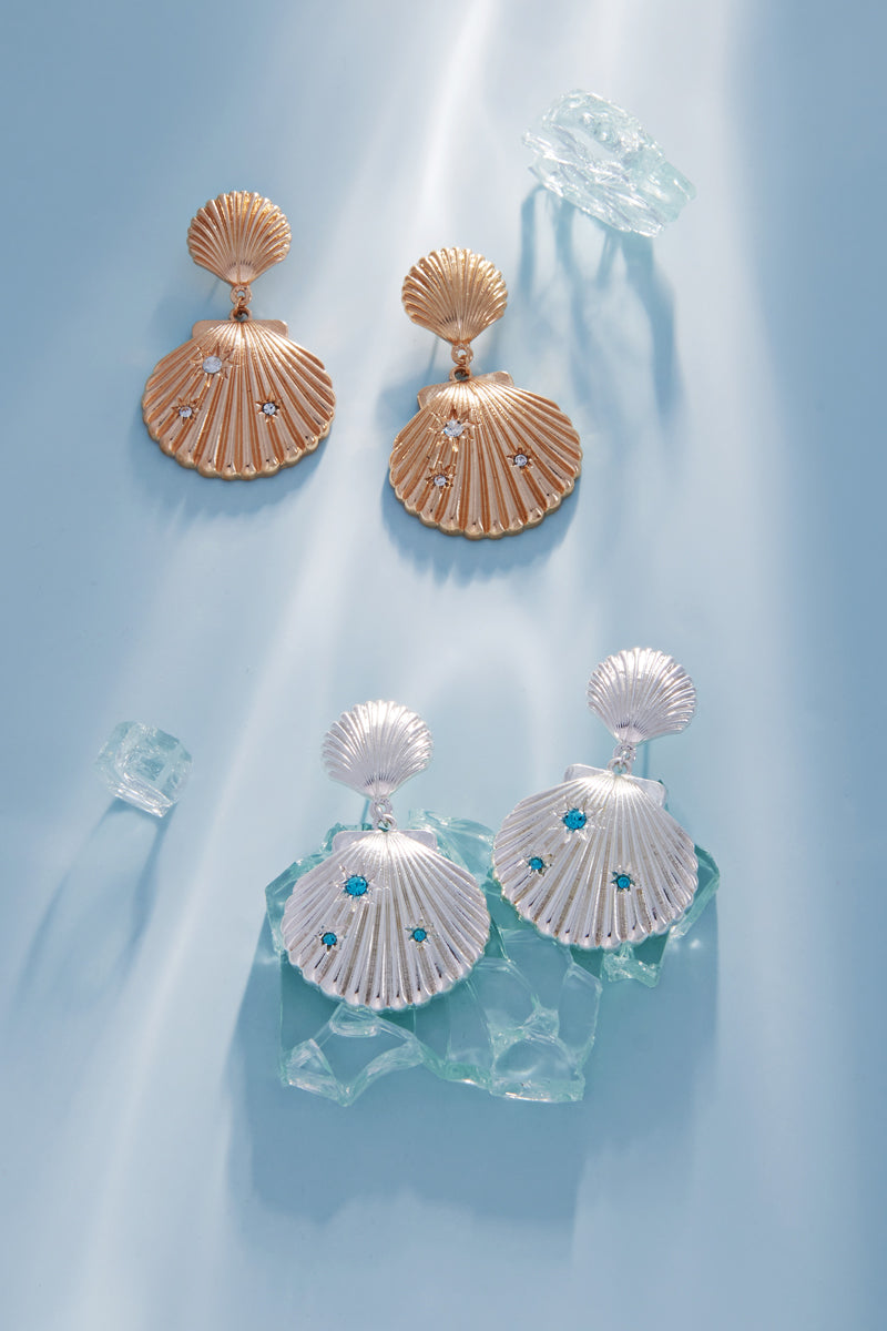 Shell Drop Earrings with Crystal Accents
