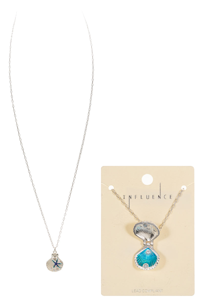 Seashell Locket Necklace with Pearl – Ocean-Inspired Silver Pendant