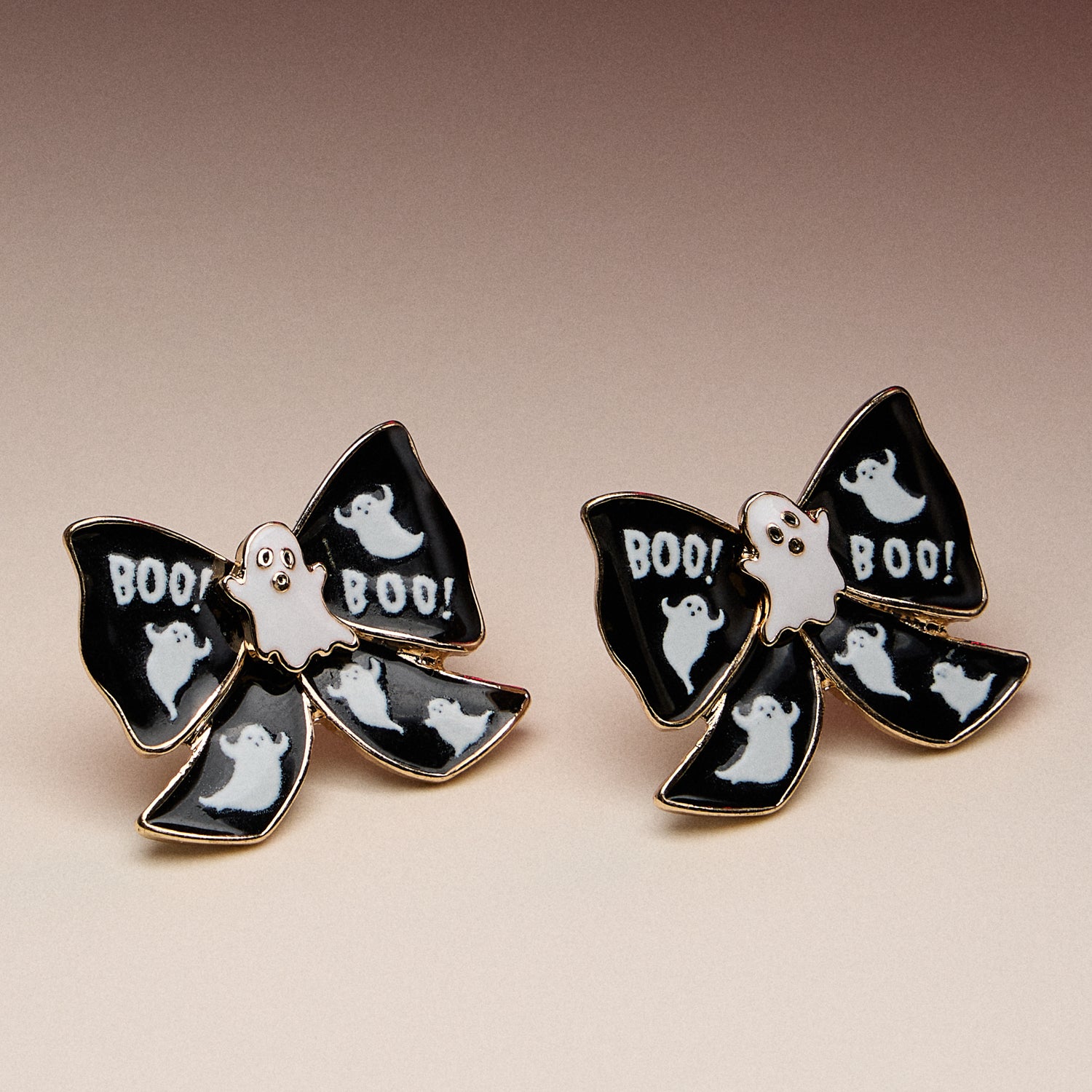 Ghost Bow Enamel Stud Earrings