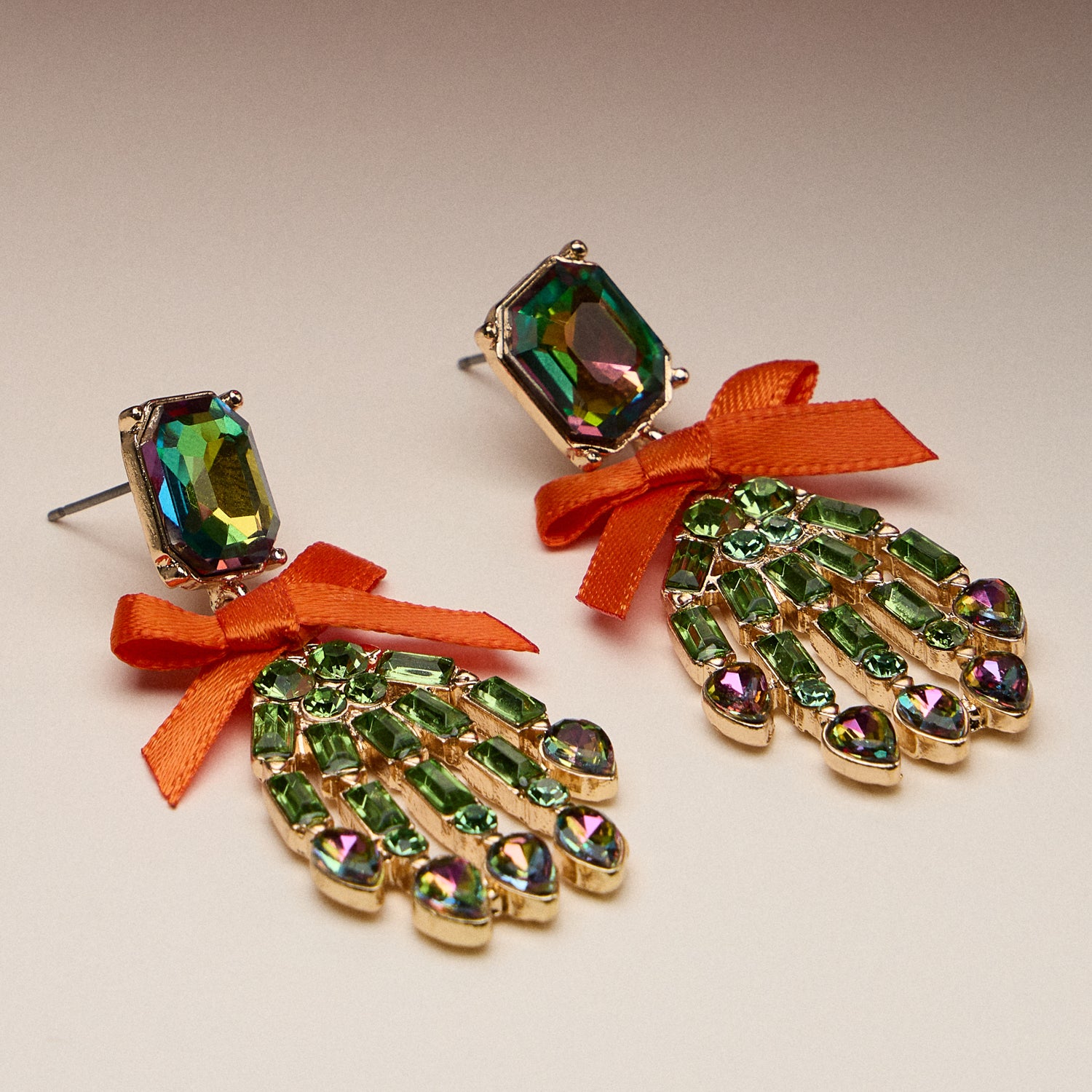 Enamel Hand Earrings with Sculpted Skeleton Form and Ribbon Detail