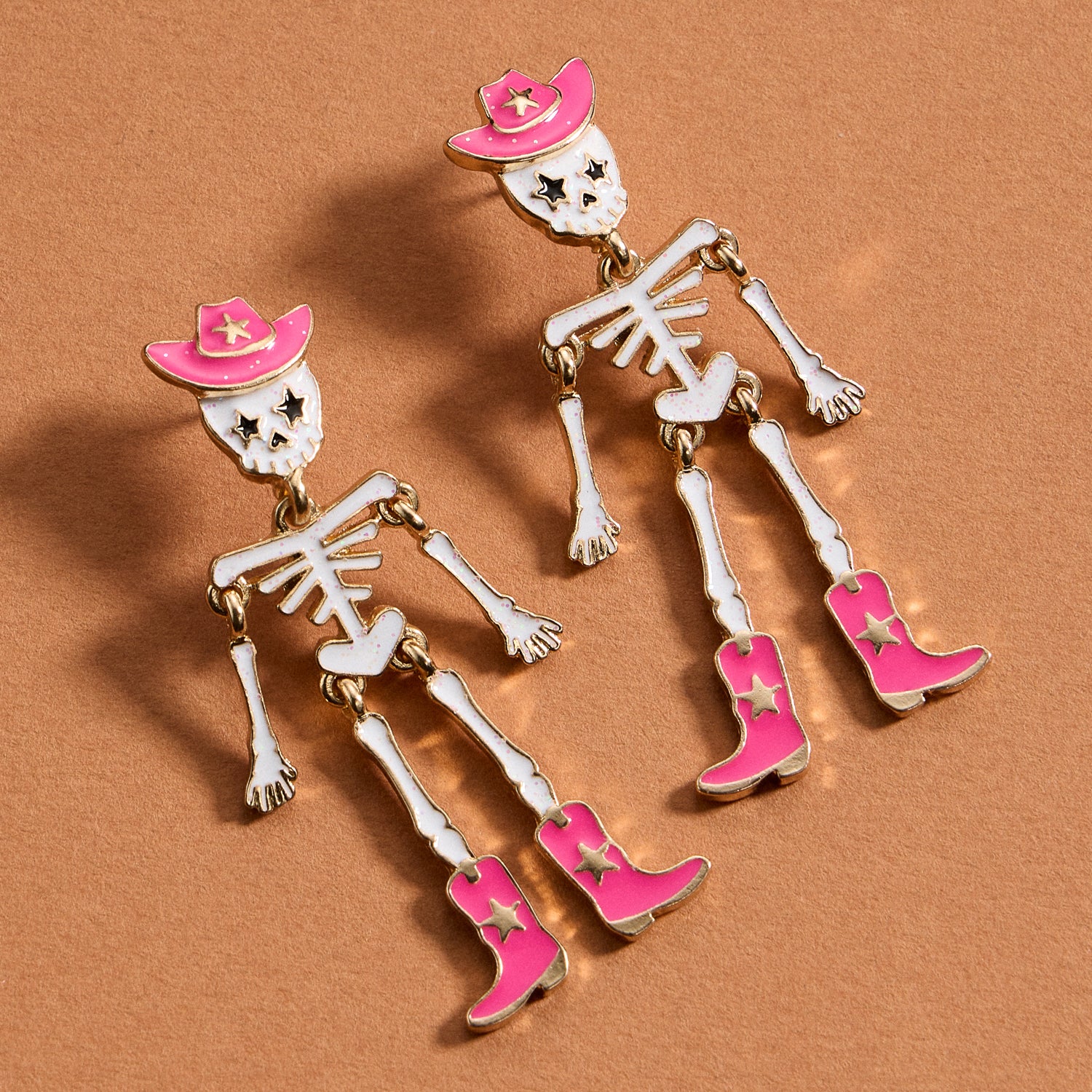 Western-Inspired Skeleton Earrings with Hat and Boot Accents