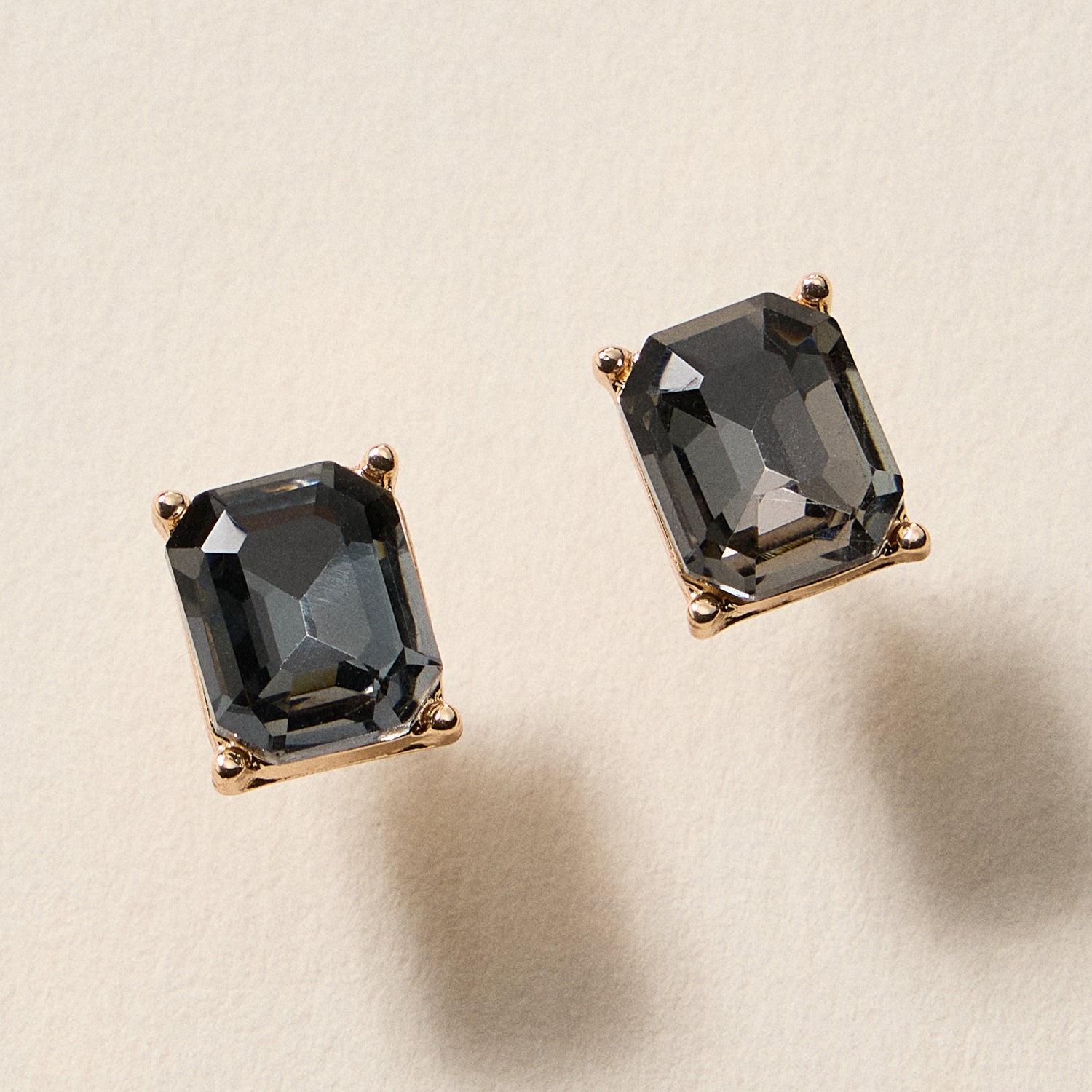 Birthstone Stud Earrings – Emerald-Cut Gemstone Rectangle Post Earrings