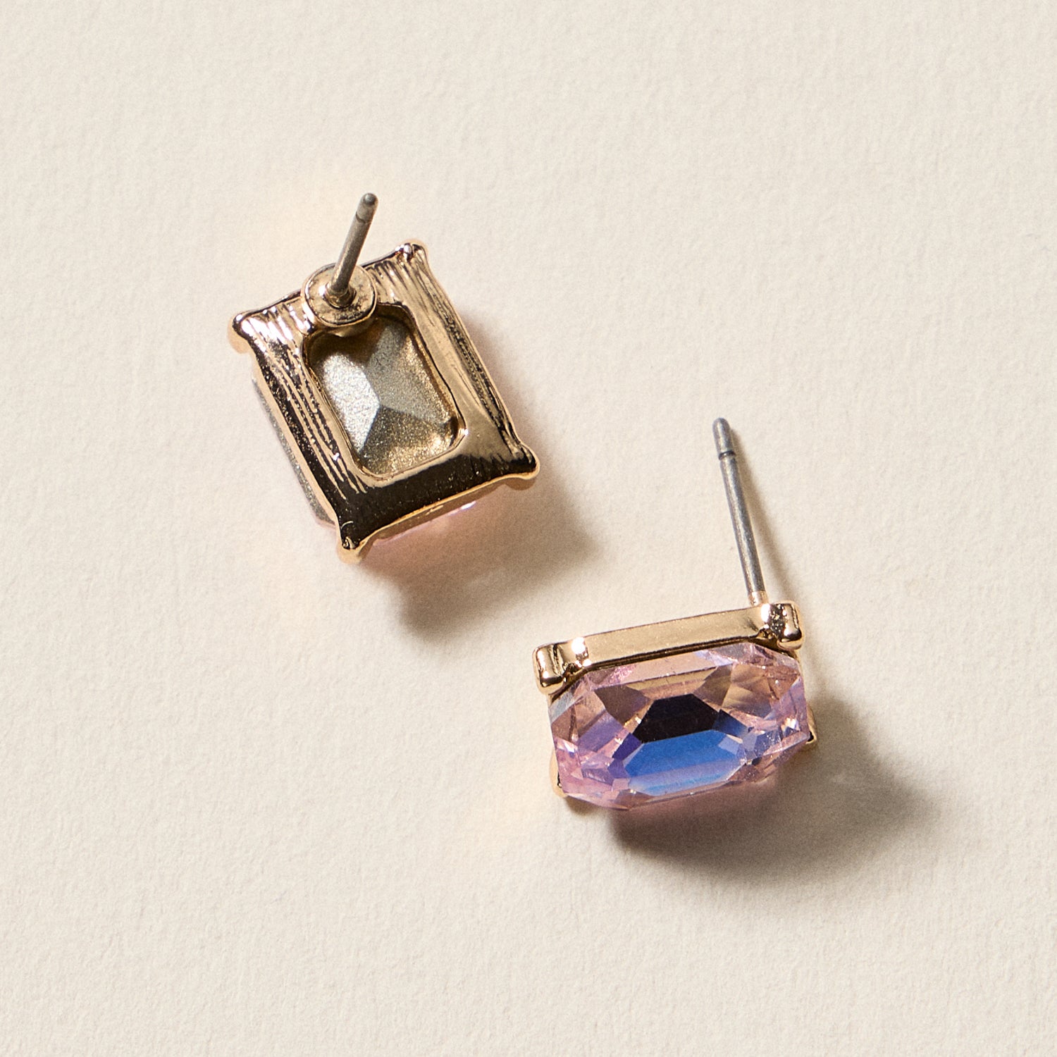Birthstone Stud Earrings – Emerald-Cut Gemstone Rectangle Post Earrings