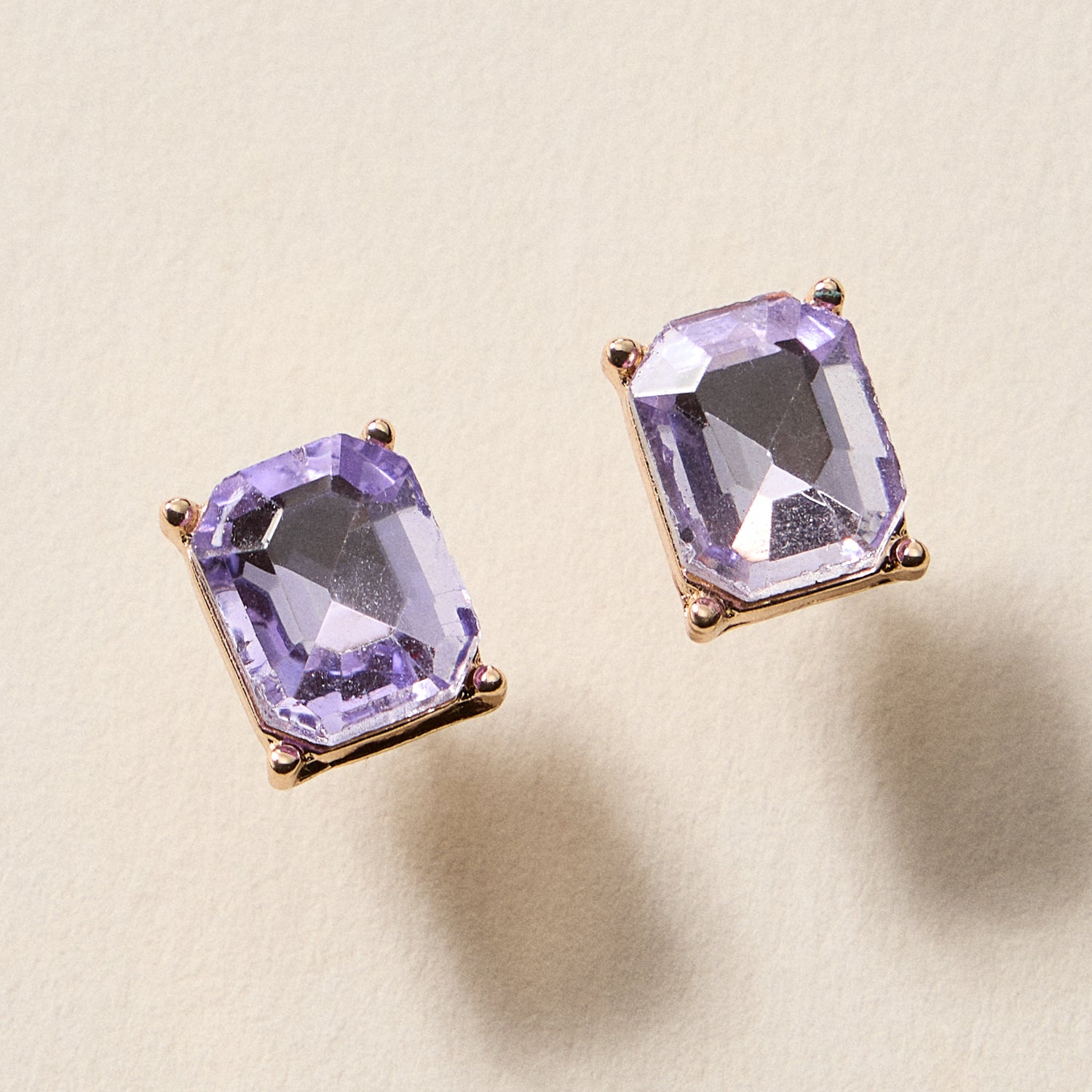 Birthstone Stud Earrings – Emerald-Cut Gemstone Rectangle Post Earrings