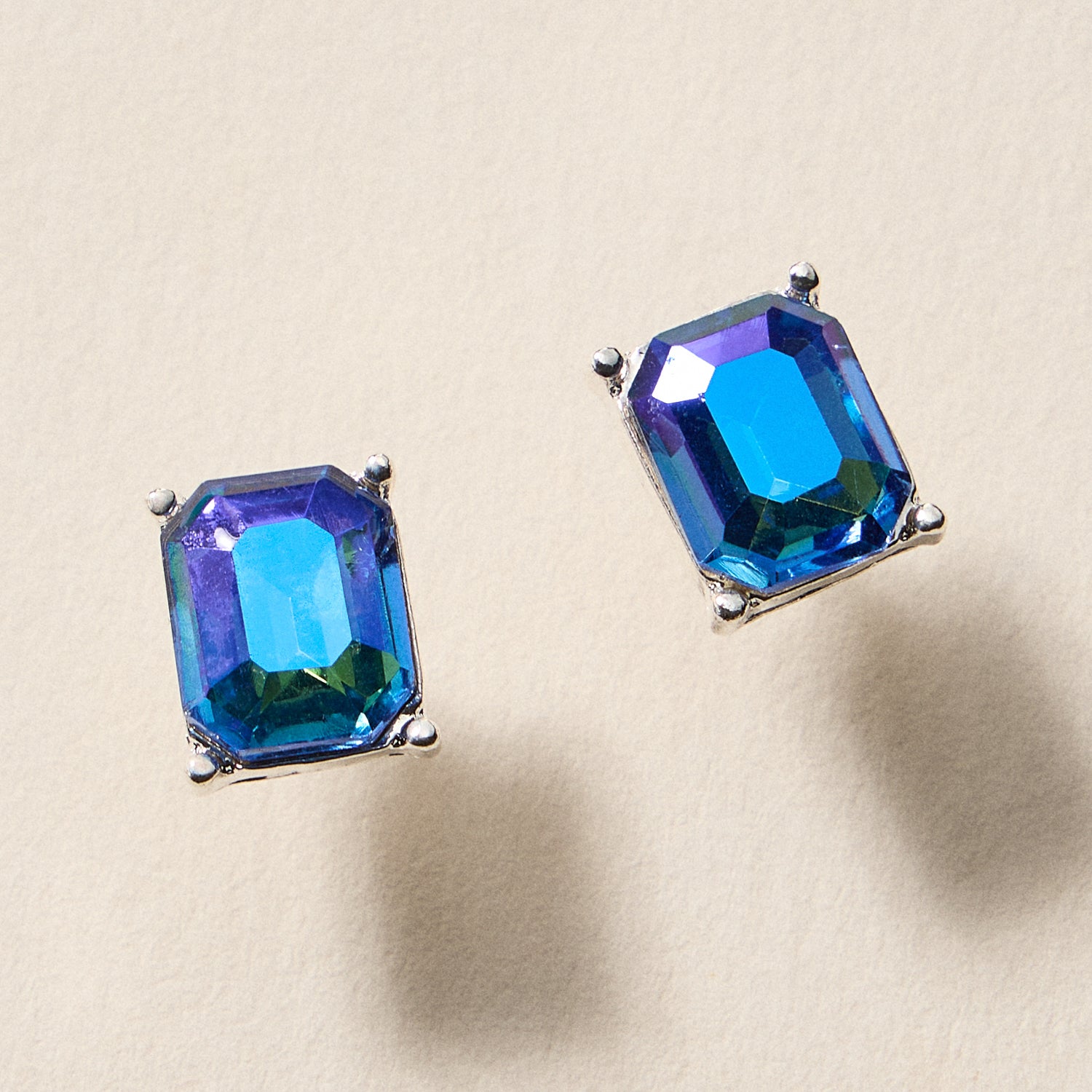 Birthstone Stud Earrings – Emerald-Cut Gemstone Rectangle Post Earrings