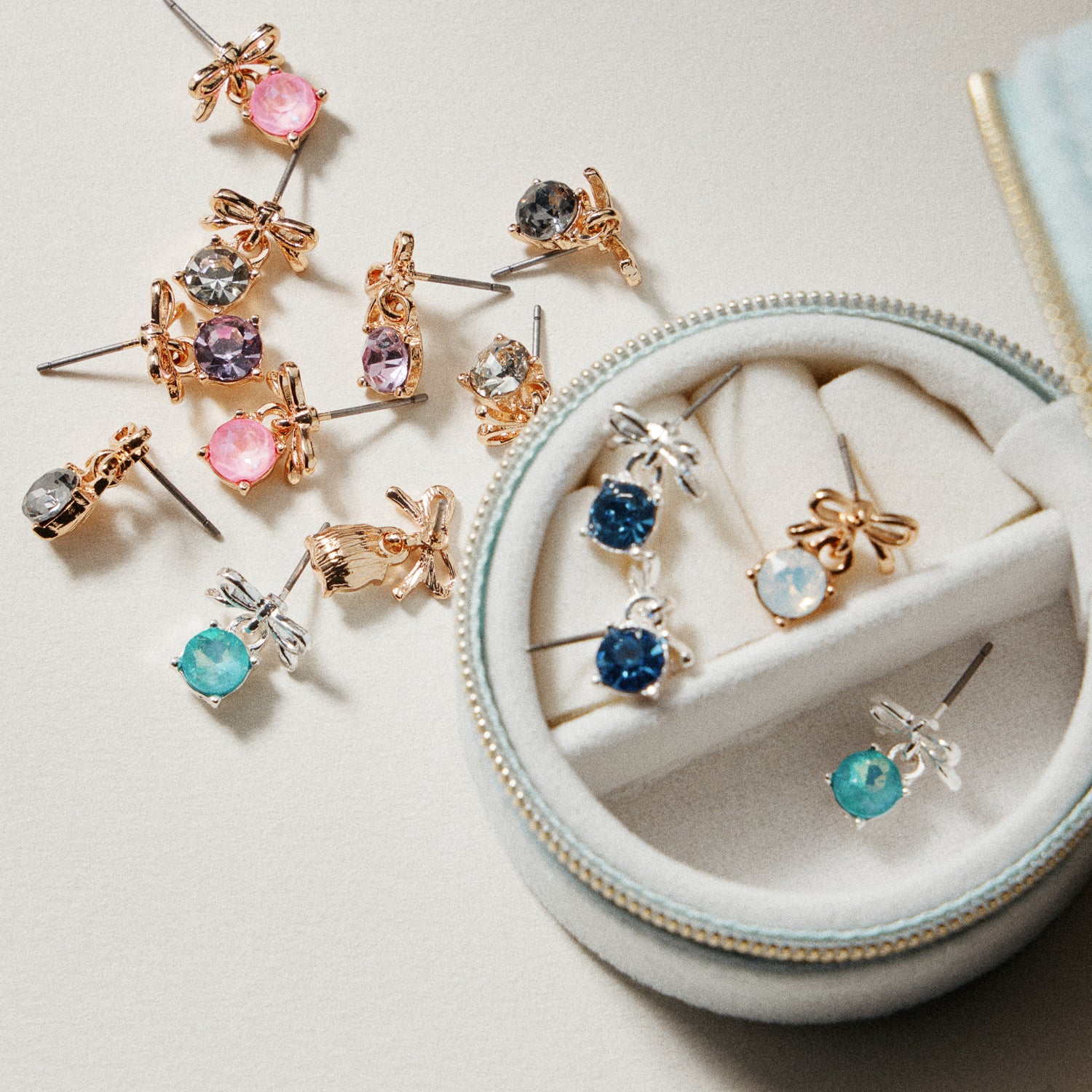 Birthstone Bow Stud Earrings – Dainty Gemstone Post Earrings with Bow Detail