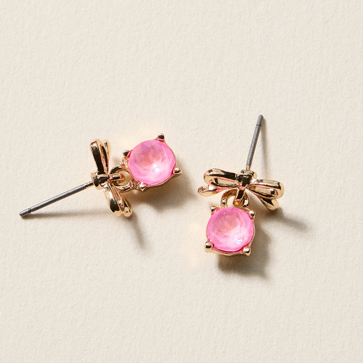 Birthstone Bow Stud Earrings – Dainty Gemstone Post Earrings with Bow Detail